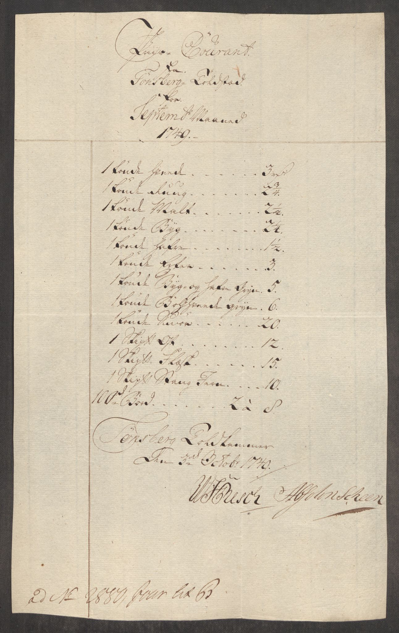 Rentekammeret inntil 1814, Realistisk ordnet avdeling, AV/RA-EA-4070/Oe/L0004: [Ø1]: Priskuranter, 1749-1752, p. 90