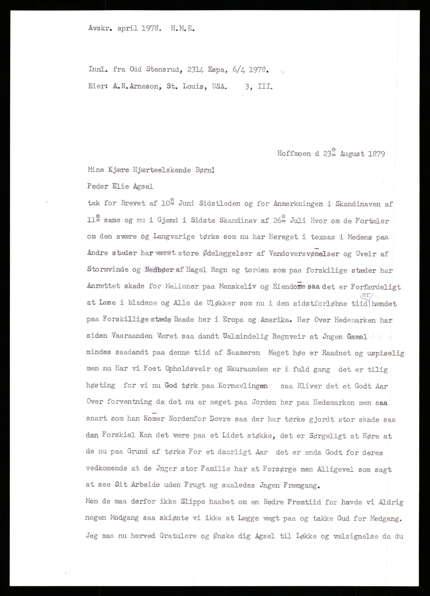 Samlinger til kildeutgivelse, Amerikabrevene, AV/RA-EA-4057/F/L0009: Innlån fra Hedmark: Statsarkivet i Hamar - Wærenskjold, 1838-1914, p. 742