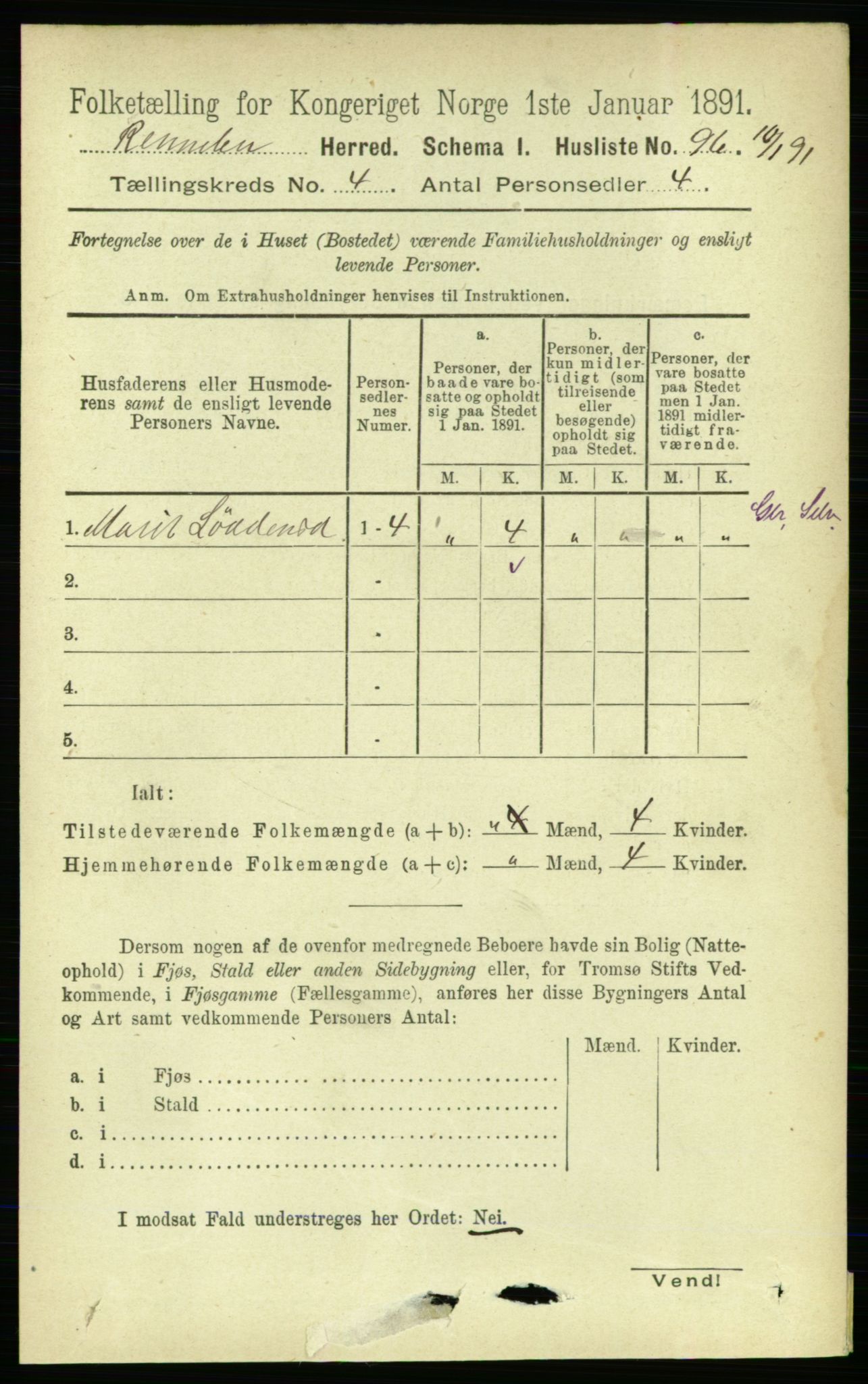 RA, 1891 census for 1635 Rennebu, 1891, p. 1985