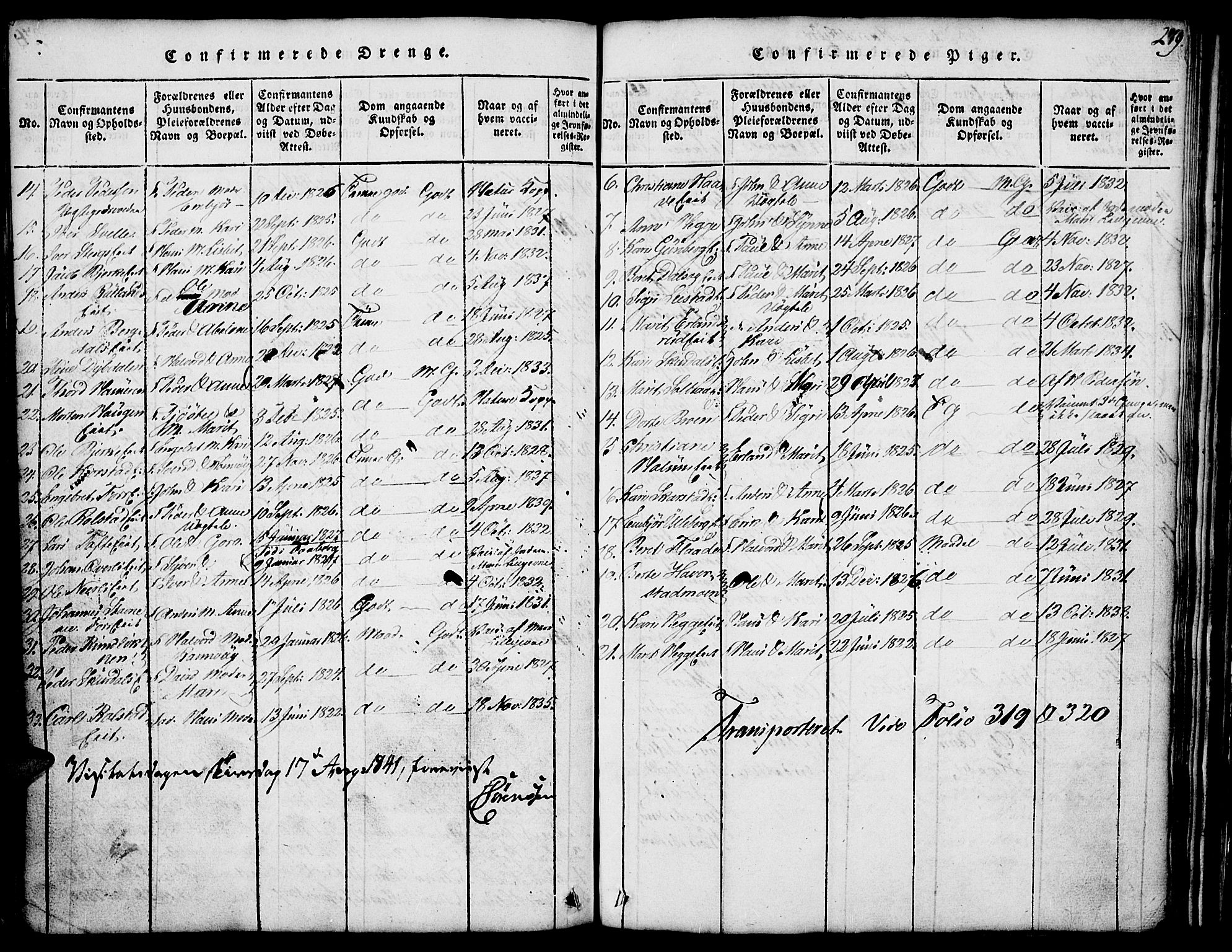 Fron prestekontor, SAH/PREST-078/H/Ha/Hab/L0001: Parish register (copy) no. 1, 1816-1843, p. 279