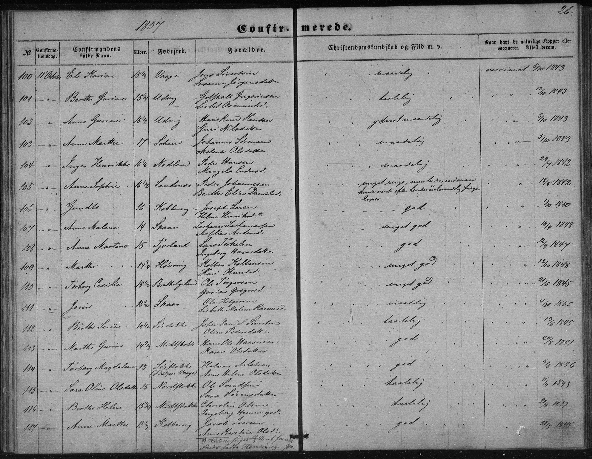 Avaldsnes sokneprestkontor, AV/SAST-A -101851/H/Ha/Haa/L0009: Parish register (official) no. A 9, 1853-1865, p. 26