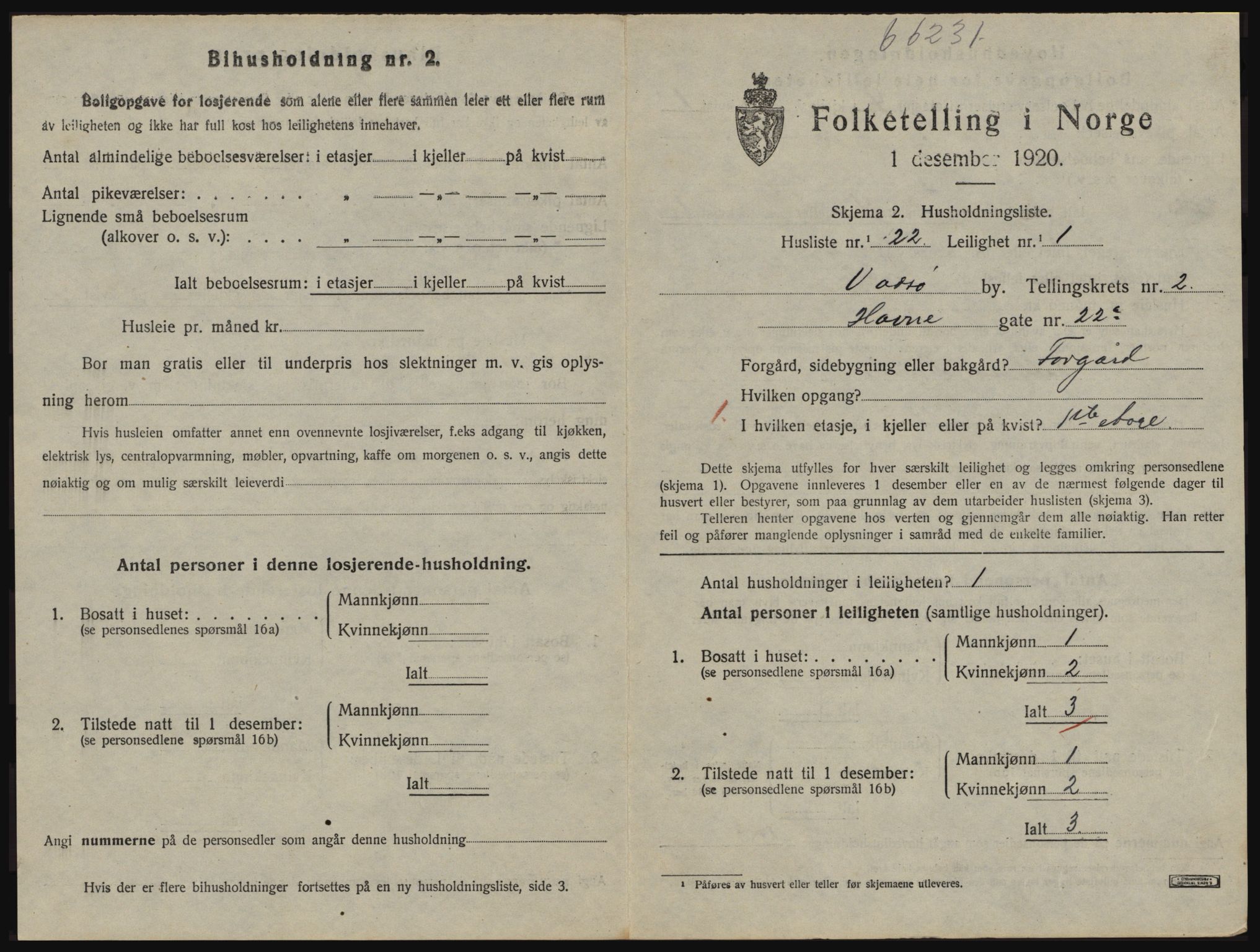 SATØ, 1920 census for Vadsø, 1920, p. 1020