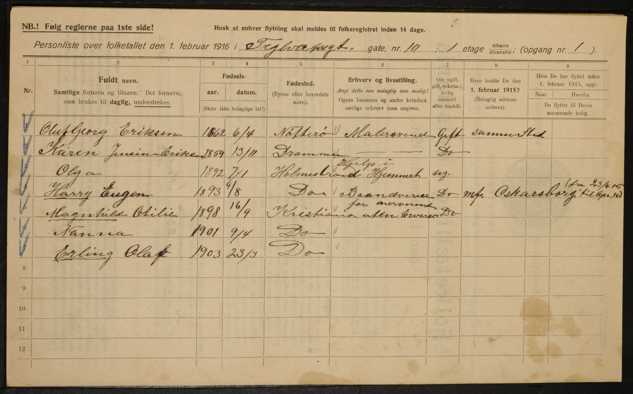 OBA, Municipal Census 1916 for Kristiania, 1916, p. 110494