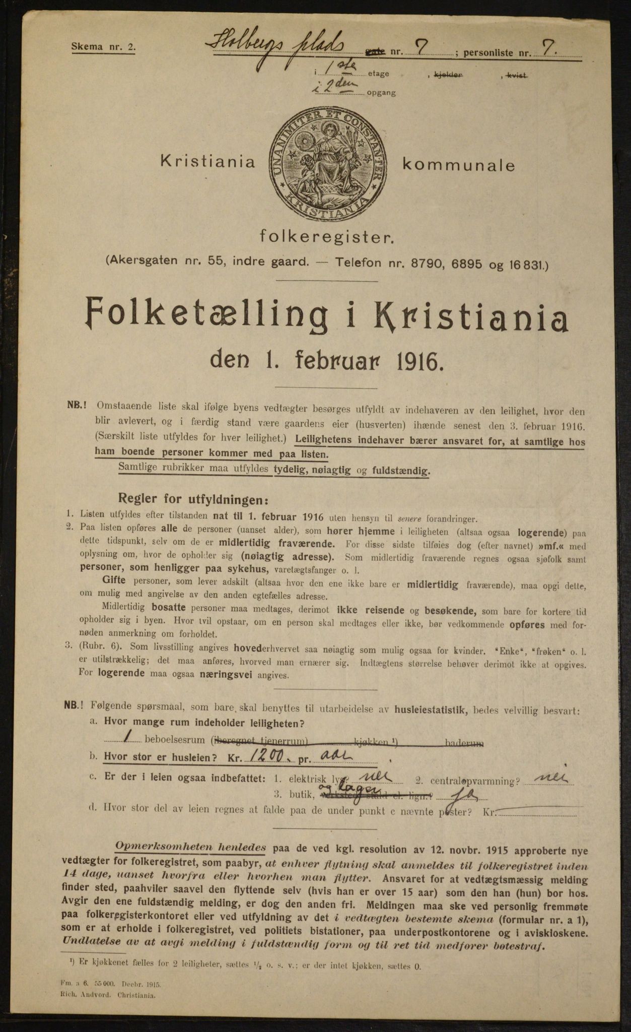 OBA, Municipal Census 1916 for Kristiania, 1916, p. 41290