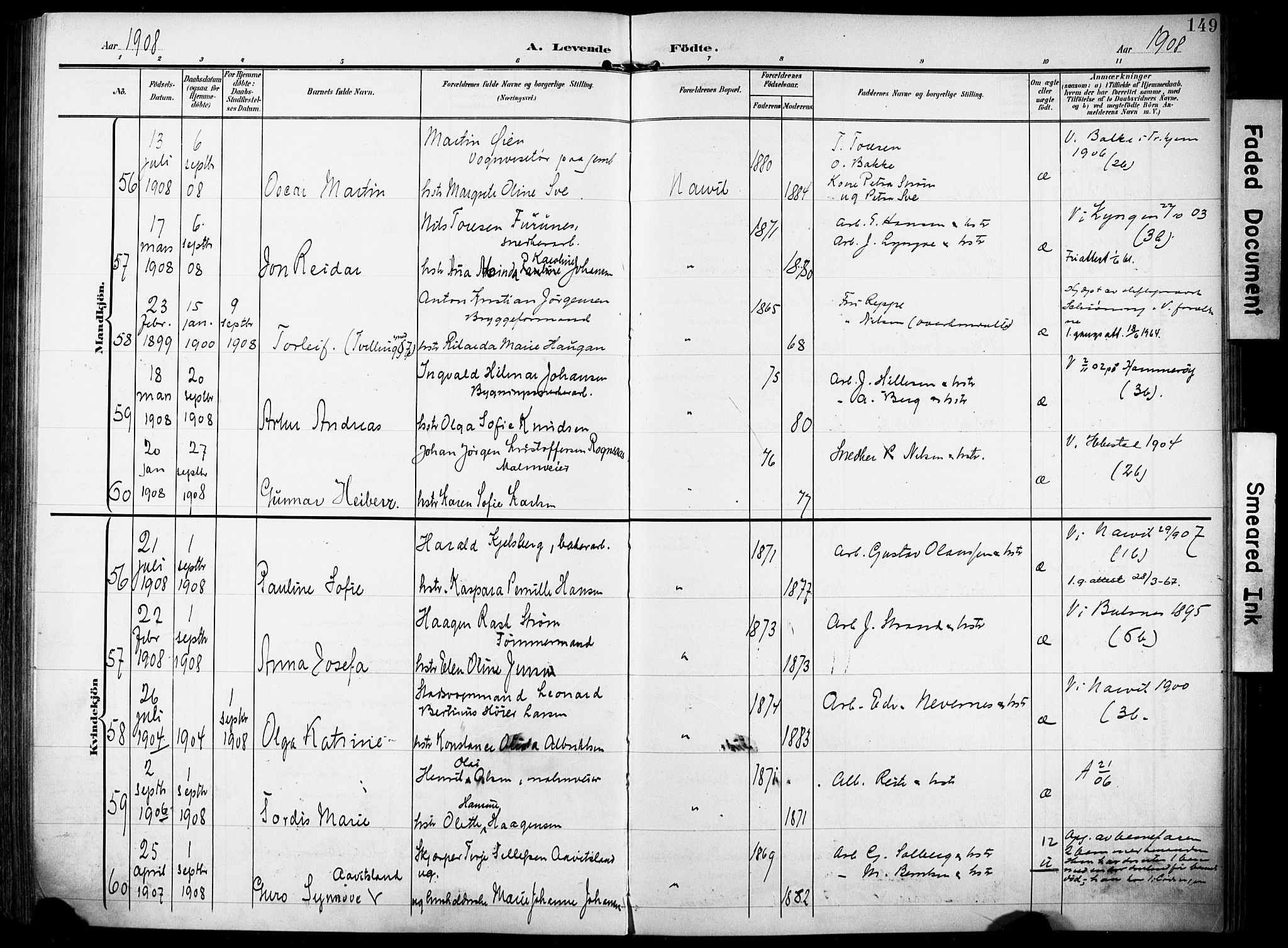 Ministerialprotokoller, klokkerbøker og fødselsregistre - Nordland, AV/SAT-A-1459/871/L0994: Parish register (official) no. 871A10, 1902-1910, p. 149