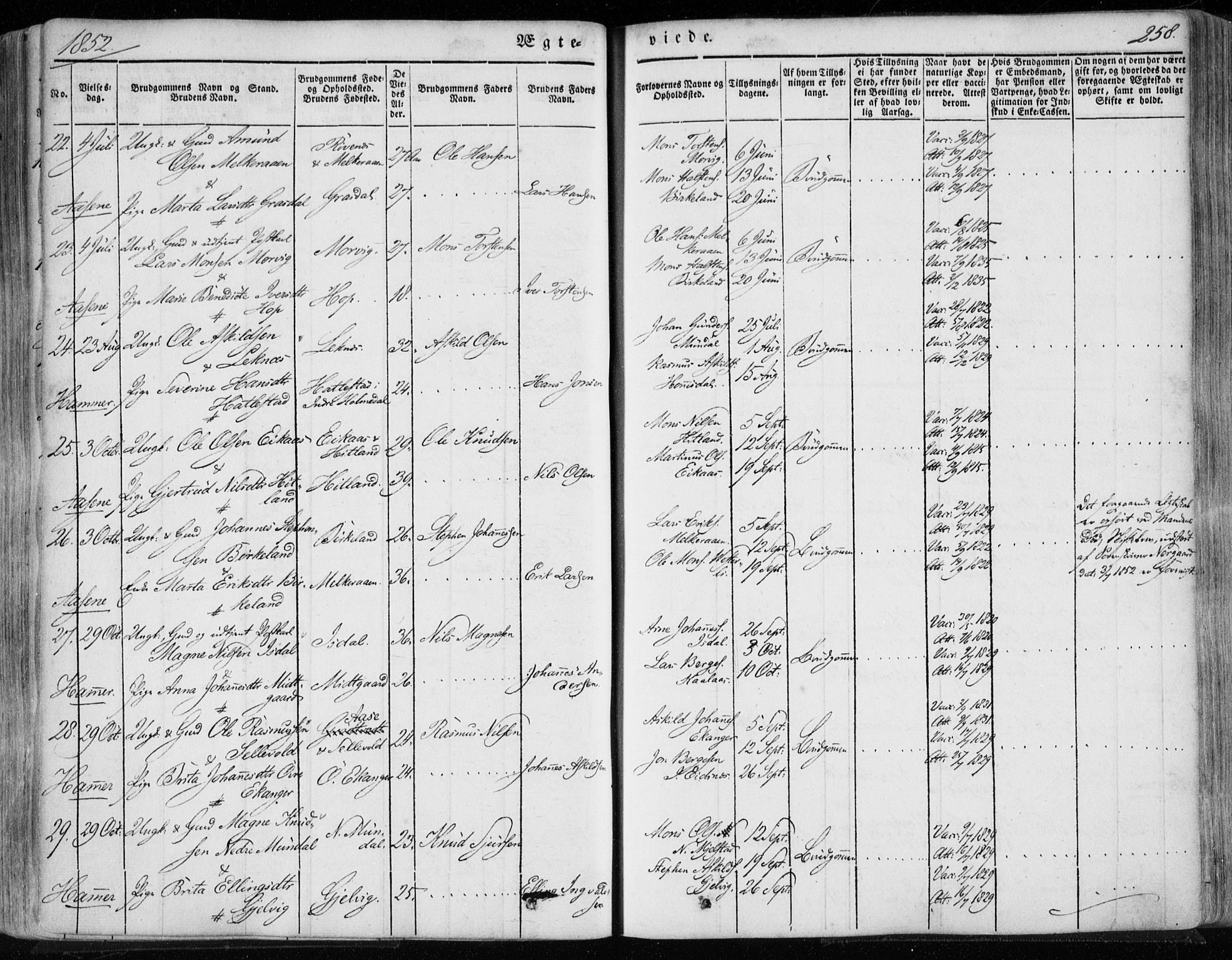 Hamre sokneprestembete, AV/SAB-A-75501/H/Ha/Haa/Haaa/L0013: Parish register (official) no. A 13, 1846-1857, p. 258