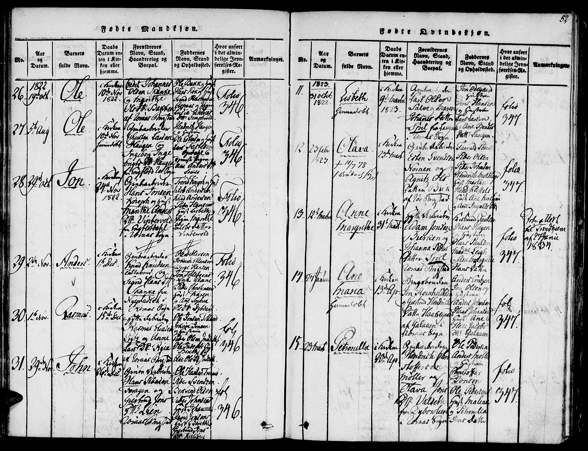 Ministerialprotokoller, klokkerbøker og fødselsregistre - Sør-Trøndelag, SAT/A-1456/681/L0929: Parish register (official) no. 681A07, 1817-1828, p. 52