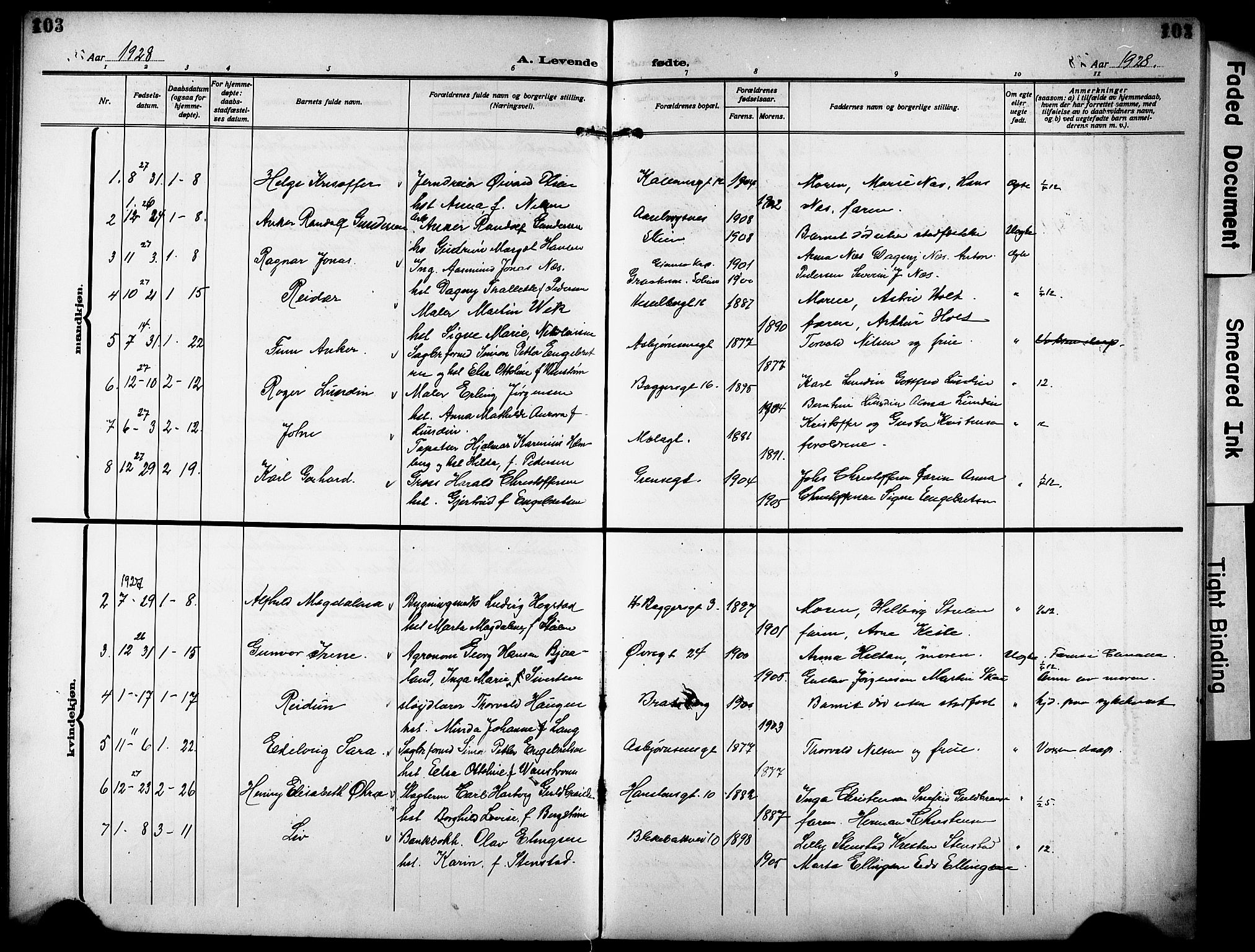 Skien kirkebøker, SAKO/A-302/G/Ga/L0010: Parish register (copy) no. 10, 1920-1931, p. 103