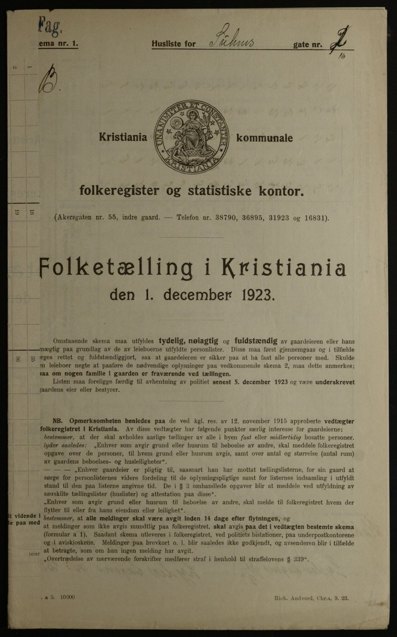 OBA, Municipal Census 1923 for Kristiania, 1923, p. 115767