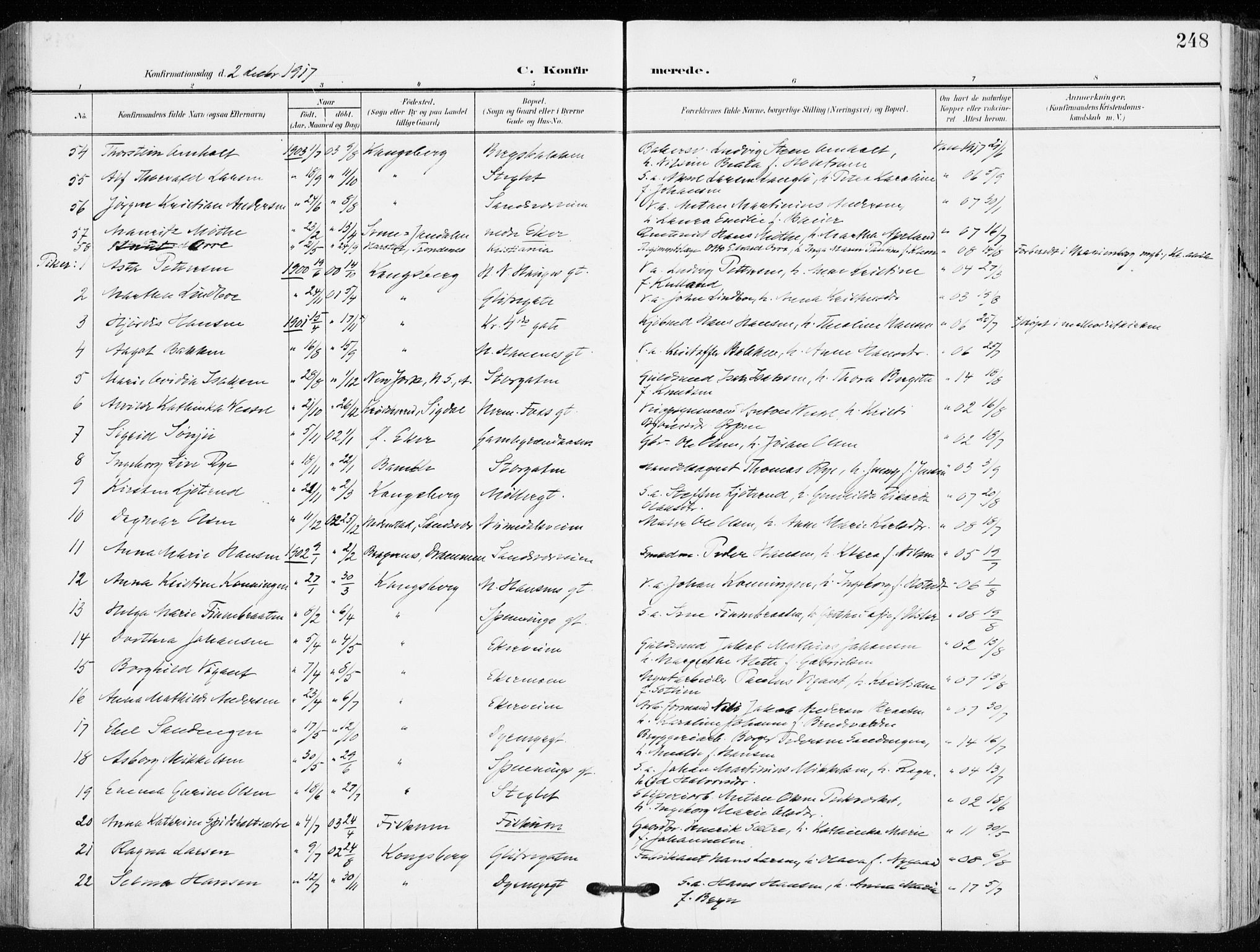 Kongsberg kirkebøker, AV/SAKO-A-22/F/Fb/L0004: Parish register (official) no. II 4, 1906-1918, p. 248