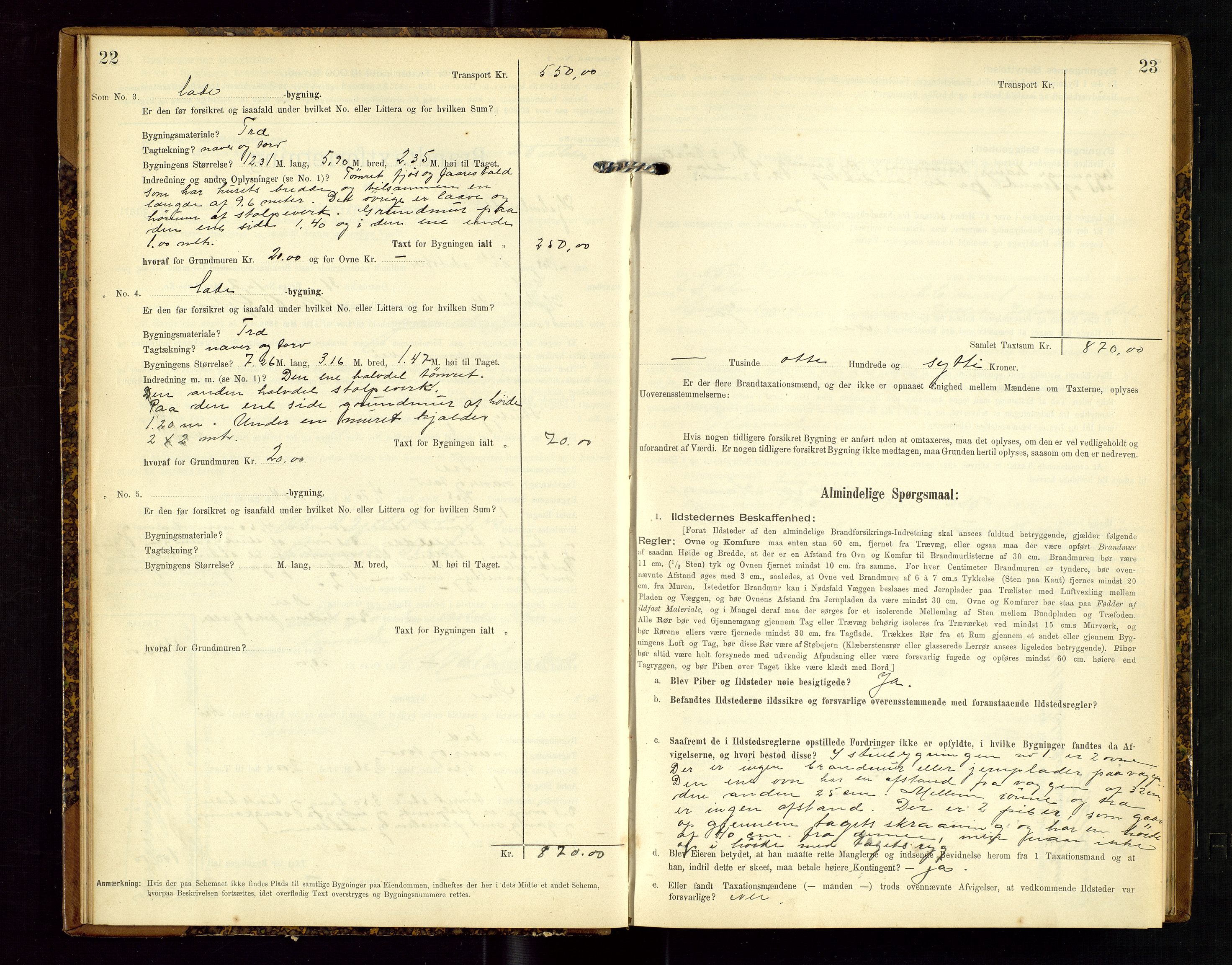 Hjelmeland lensmannskontor, AV/SAST-A-100439/Gob/L0002: "Brandtaxationsprotokol", 1904-1920, p. 22-23