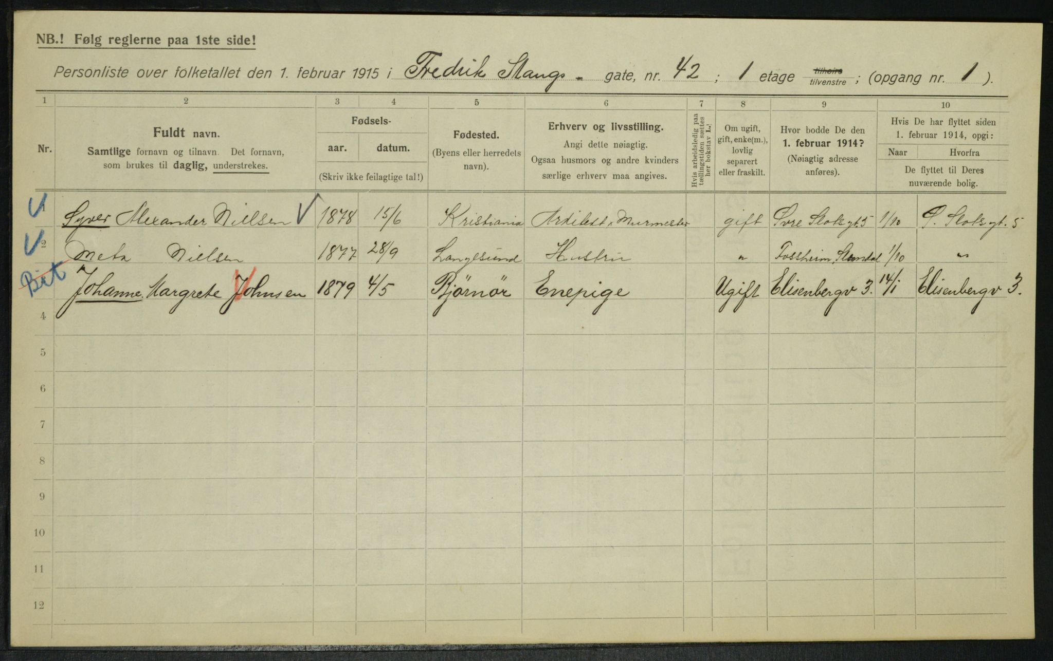 OBA, Municipal Census 1915 for Kristiania, 1915, p. 26262