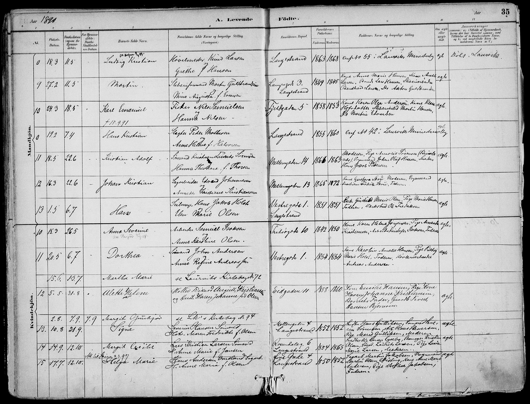 Larvik kirkebøker, AV/SAKO-A-352/F/Fb/L0004: Parish register (official) no. II 4, 1884-1902, p. 35