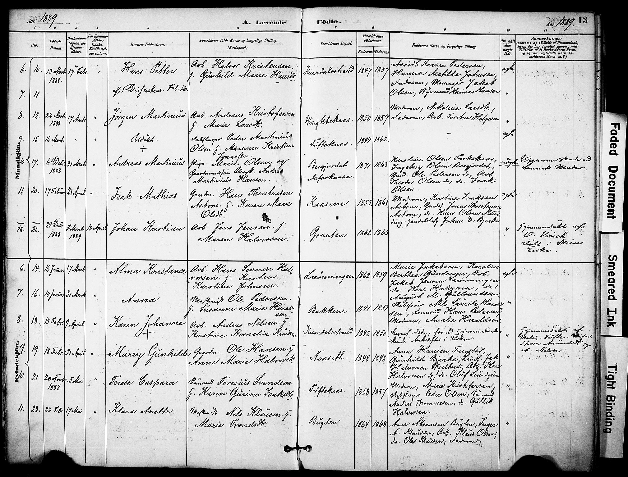 Solum kirkebøker, SAKO/A-306/F/Fa/L0010: Parish register (official) no. I 10, 1888-1898, p. 13