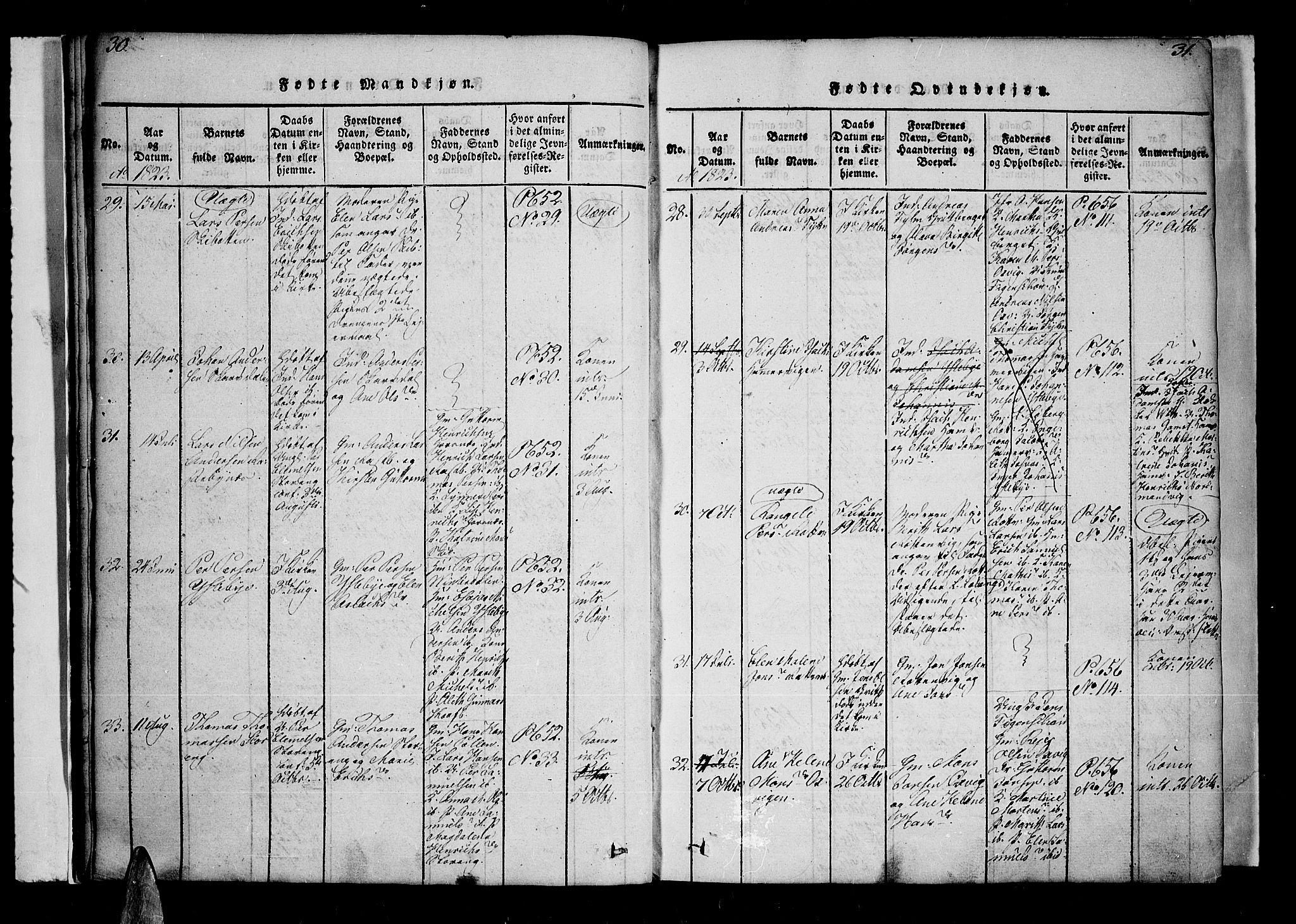 Lyngen sokneprestembete, AV/SATØ-S-1289/H/He/Hea/L0003kirke: Parish register (official) no. 3, 1822-1838, p. 30-31