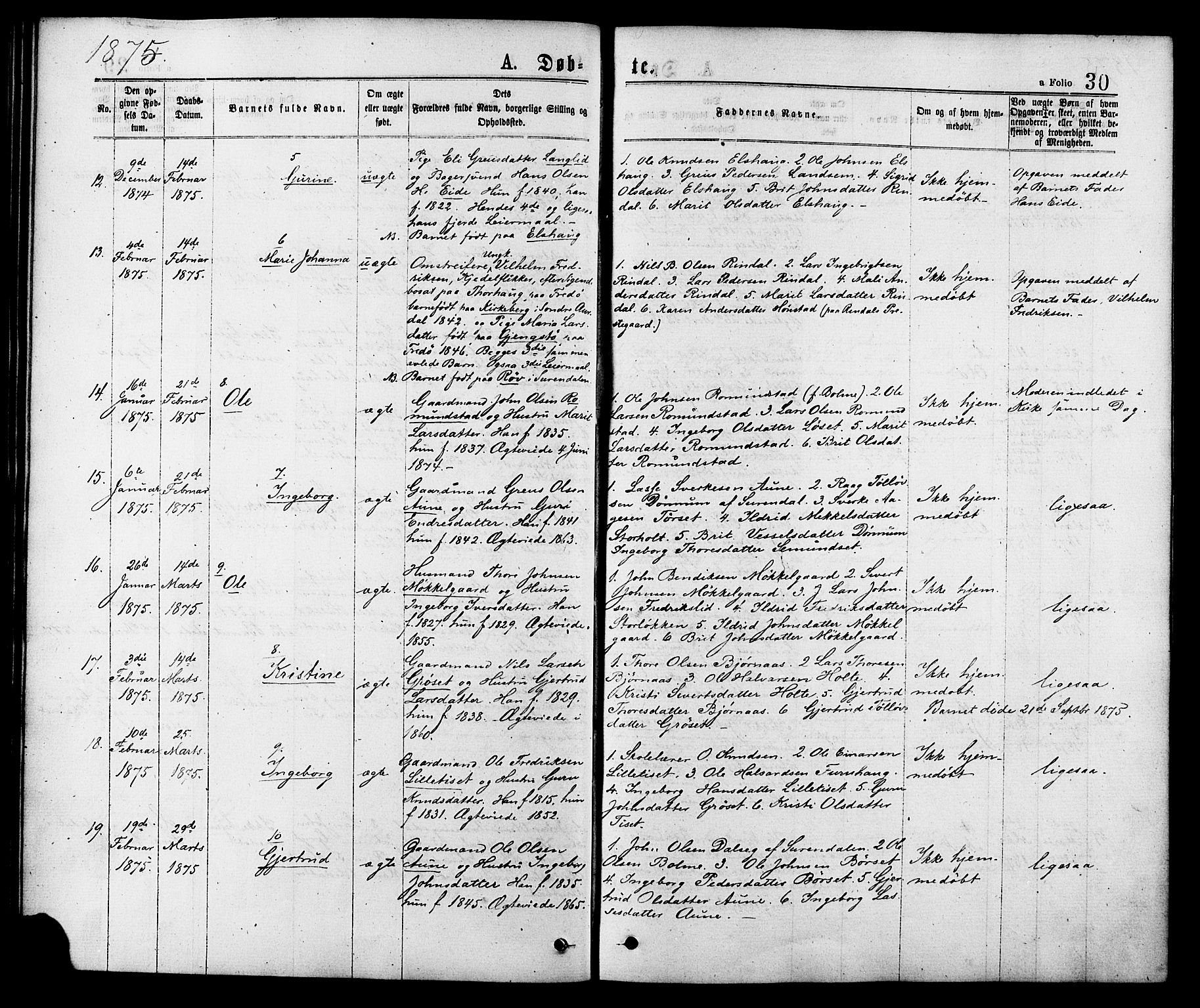 Ministerialprotokoller, klokkerbøker og fødselsregistre - Møre og Romsdal, AV/SAT-A-1454/598/L1068: Parish register (official) no. 598A02, 1872-1881, p. 30