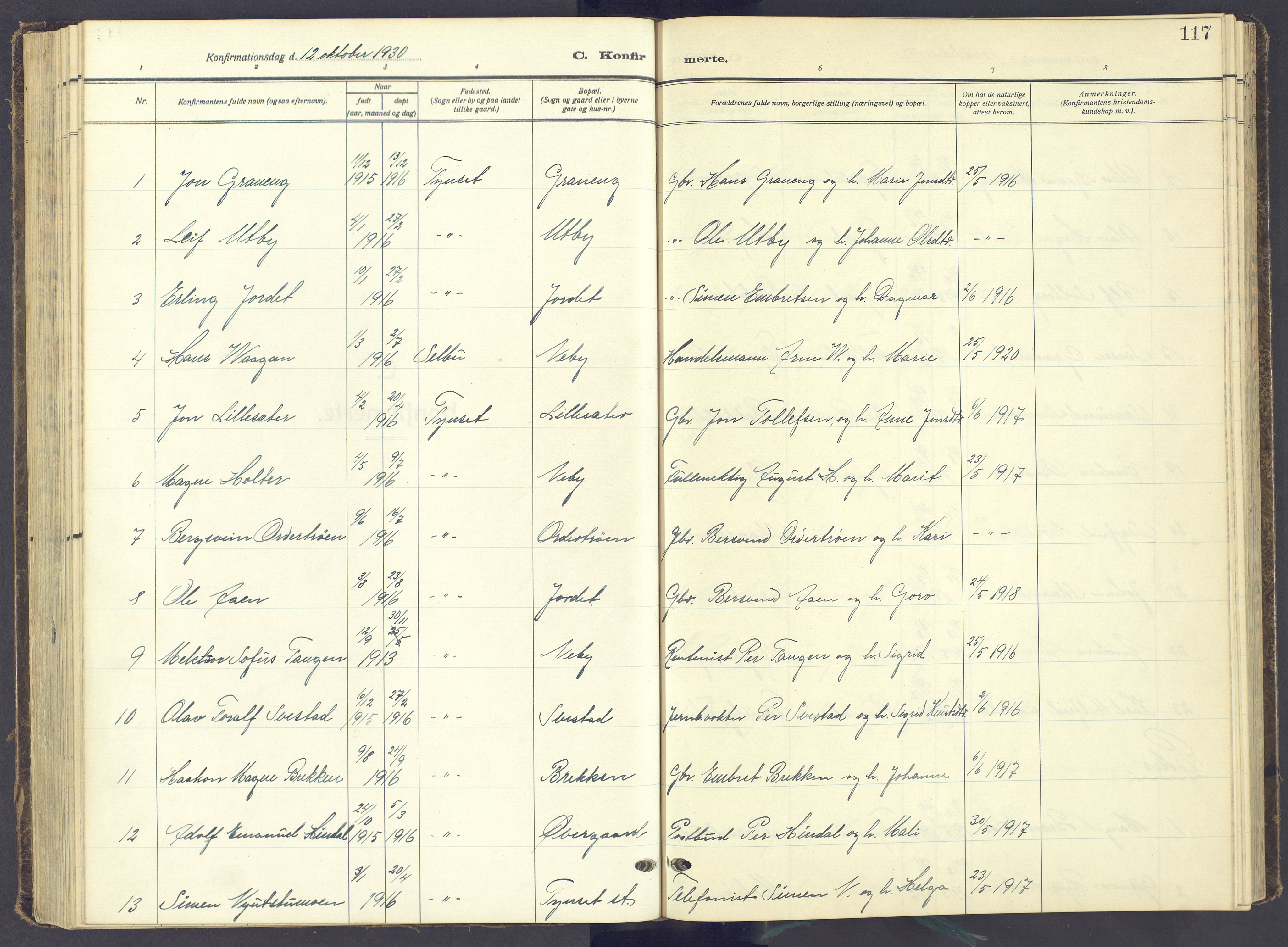 Tynset prestekontor, AV/SAH-PREST-058/H/Ha/Haa/L0027: Parish register (official) no. 27, 1930-1944, p. 117