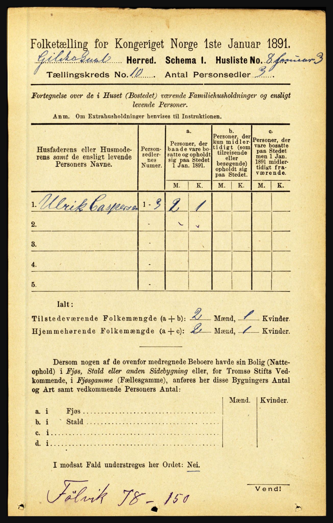 RA, 1891 census for 1838 Gildeskål, 1891, p. 2905