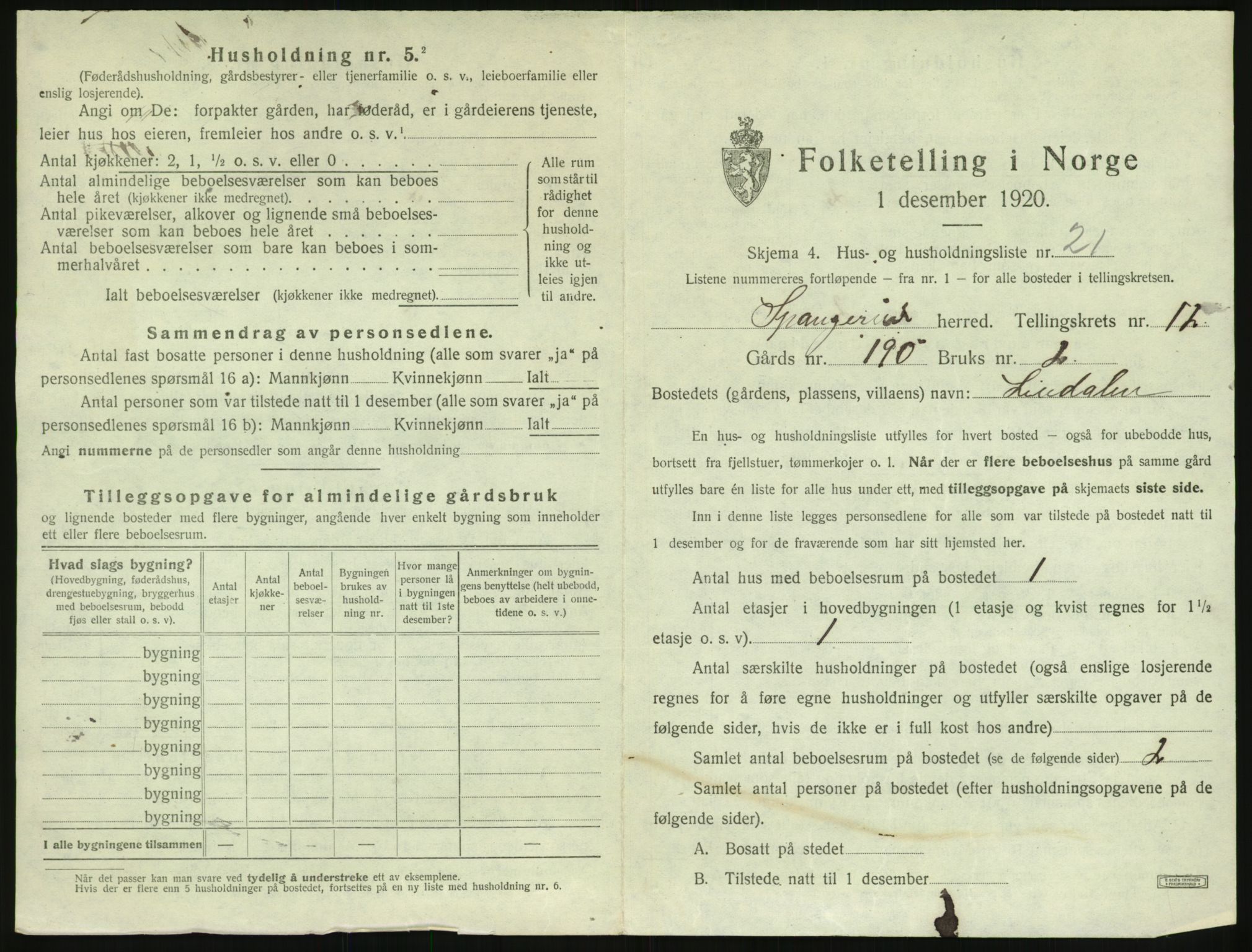 SAK, 1920 census for Spangereid, 1920, p. 831