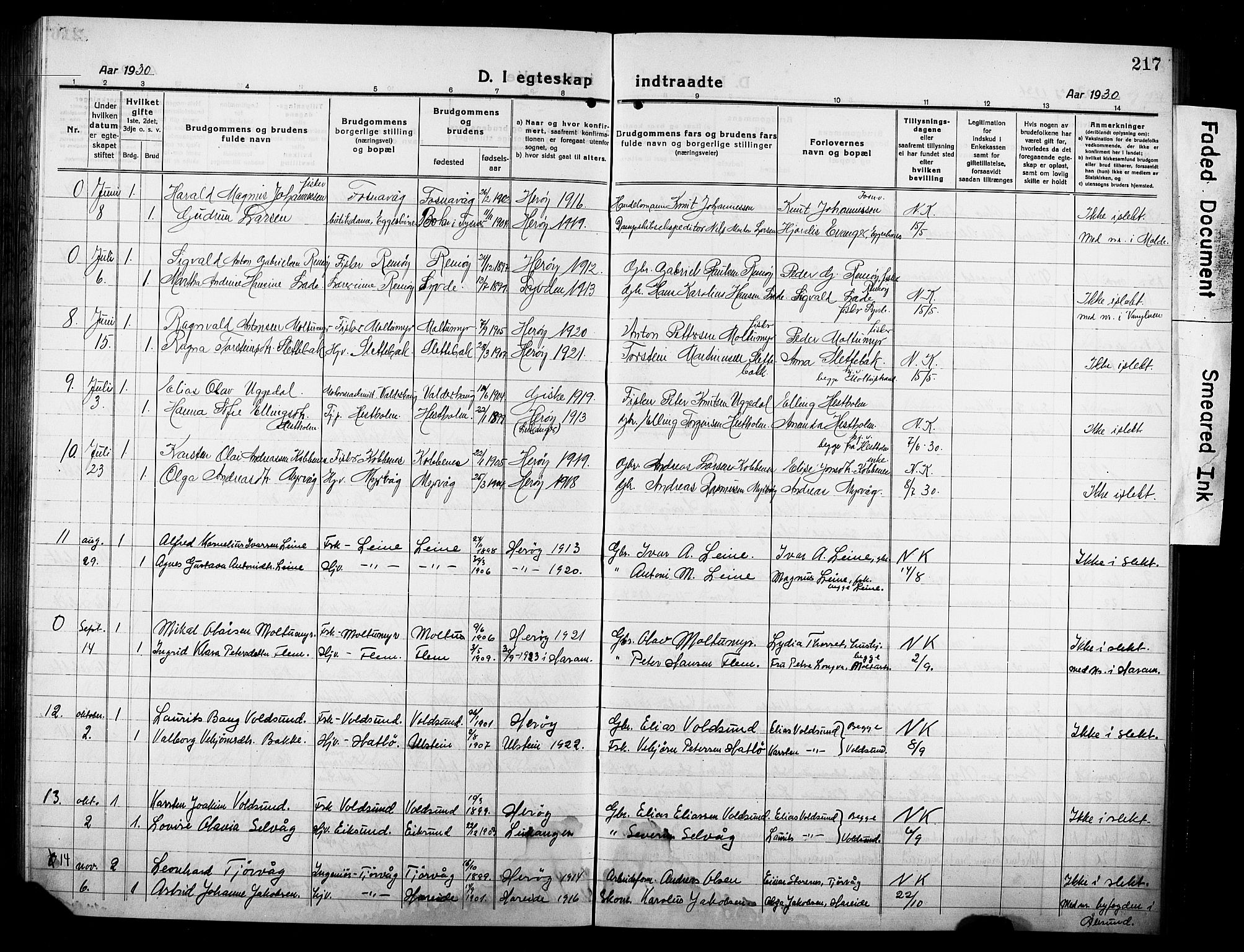 Ministerialprotokoller, klokkerbøker og fødselsregistre - Møre og Romsdal, AV/SAT-A-1454/507/L0084: Parish register (copy) no. 507C07, 1919-1932, p. 217