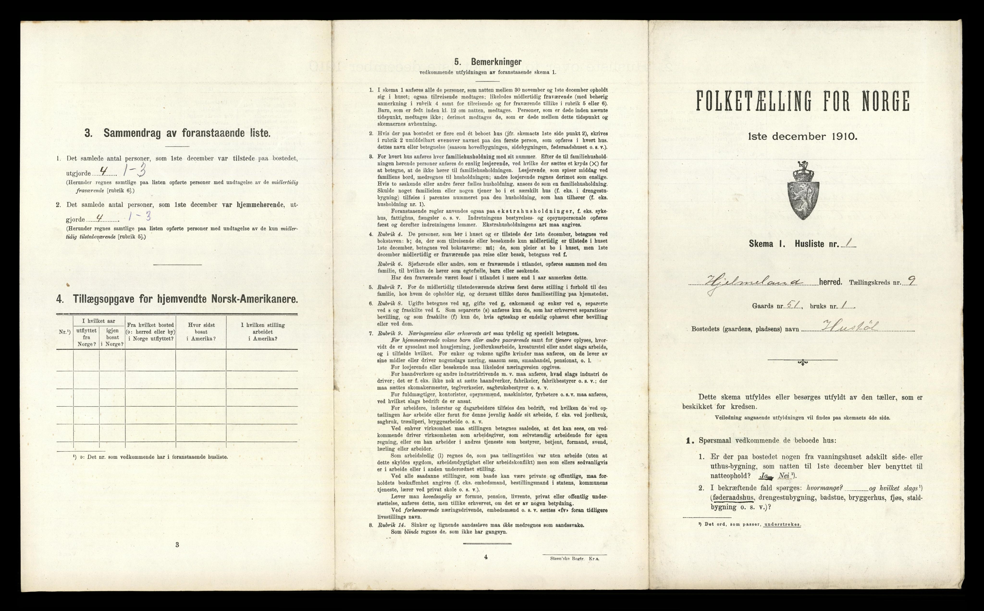 RA, 1910 census for Hjelmeland, 1910, p. 500