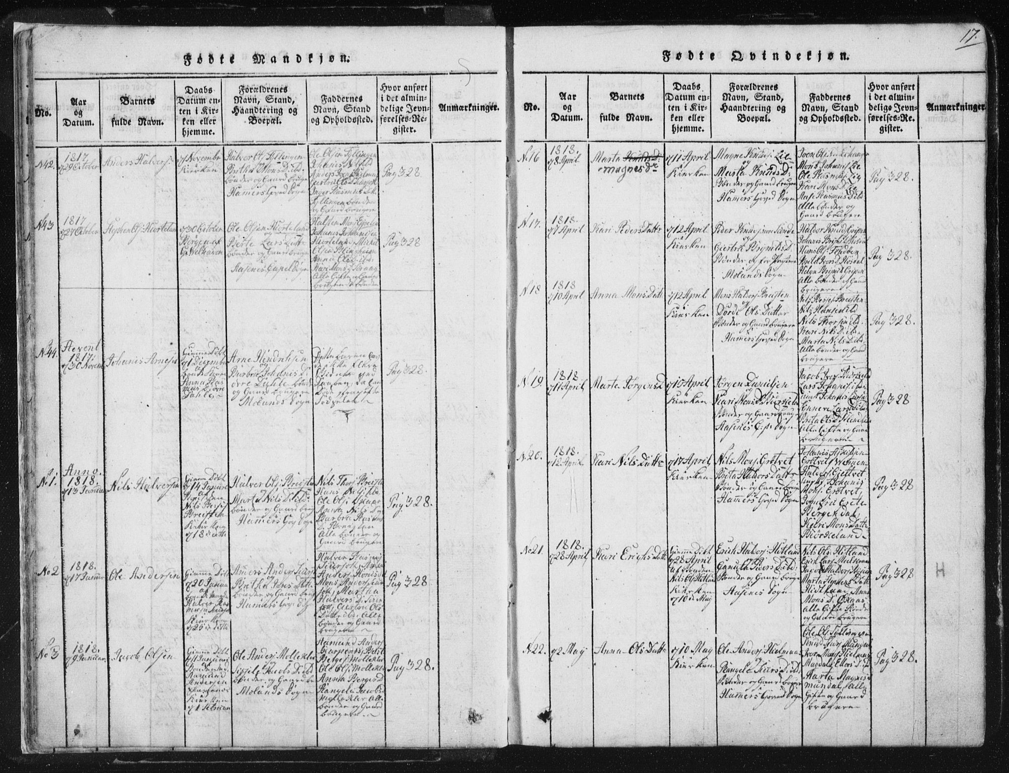 Hamre sokneprestembete, SAB/A-75501/H/Ha/Haa/Haaa/L0010: Parish register (official) no. A 10, 1816-1826, p. 17
