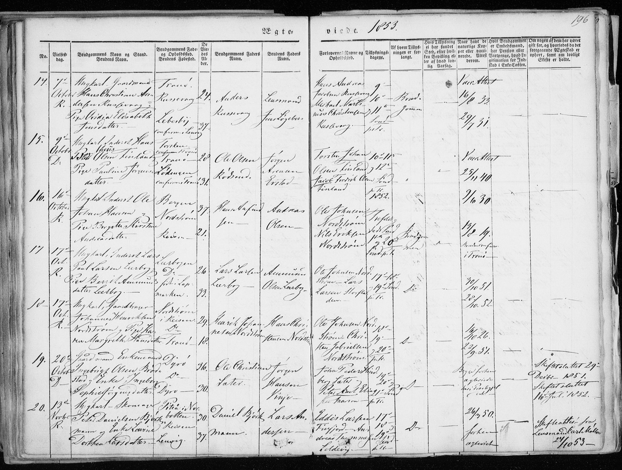 Tranøy sokneprestkontor, SATØ/S-1313/I/Ia/Iaa/L0006kirke: Parish register (official) no. 6, 1844-1855, p. 196