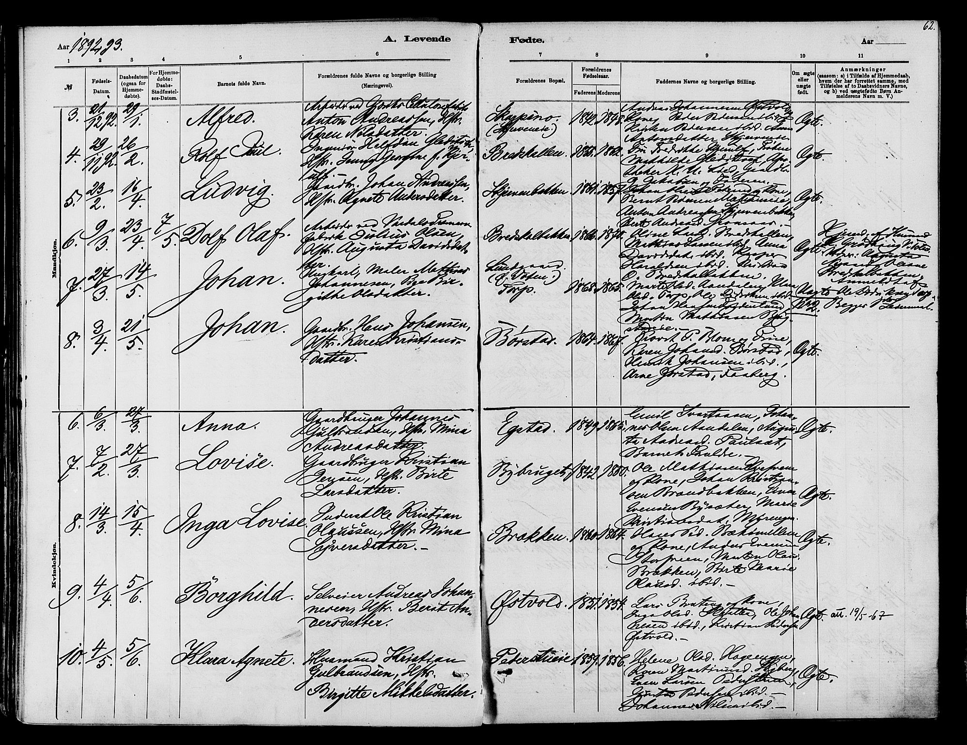 Vardal prestekontor, SAH/PREST-100/H/Ha/Haa/L0010: Parish register (official) no. 10, 1878-1893, p. 62