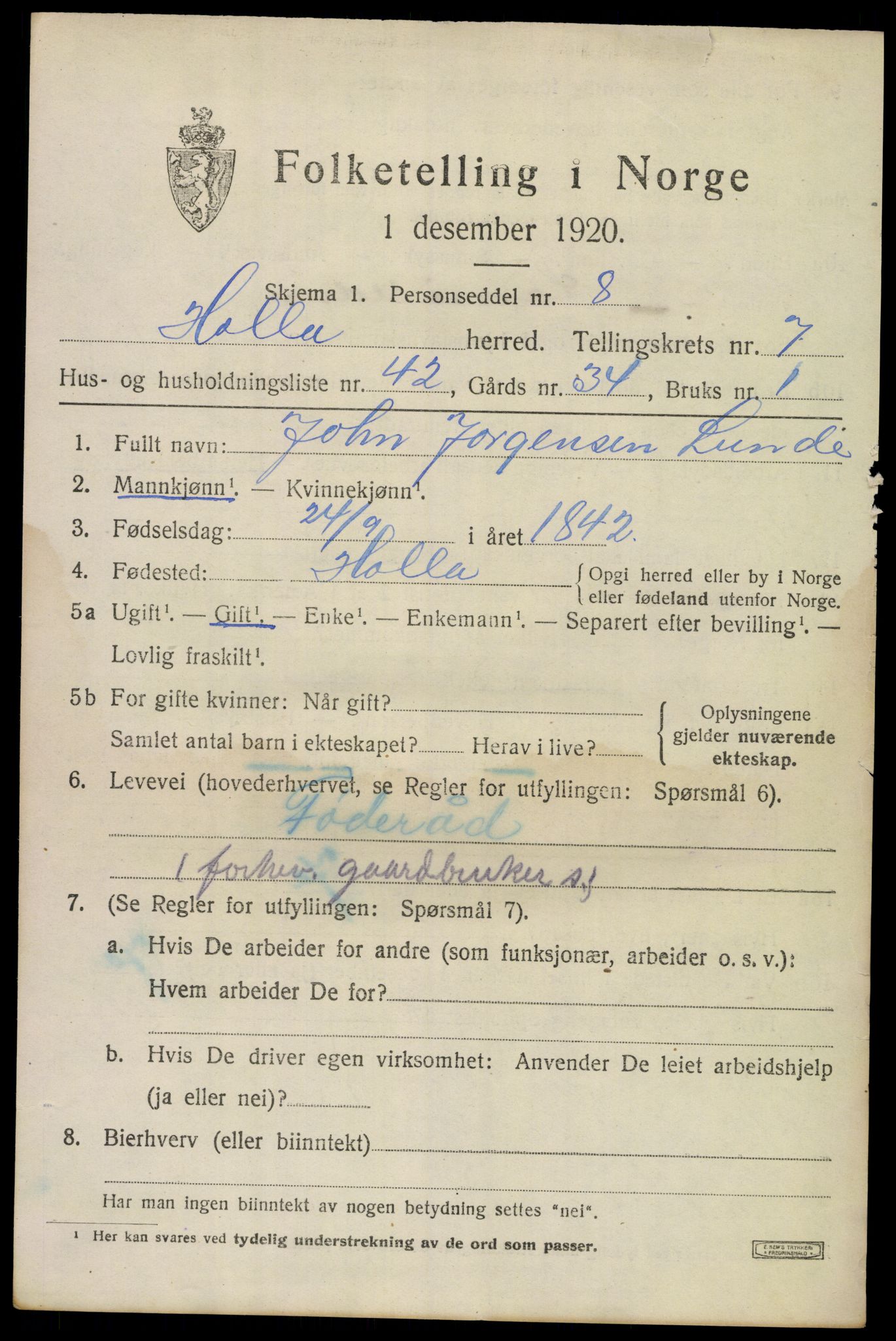 SAKO, 1920 census for Holla, 1920, p. 5305