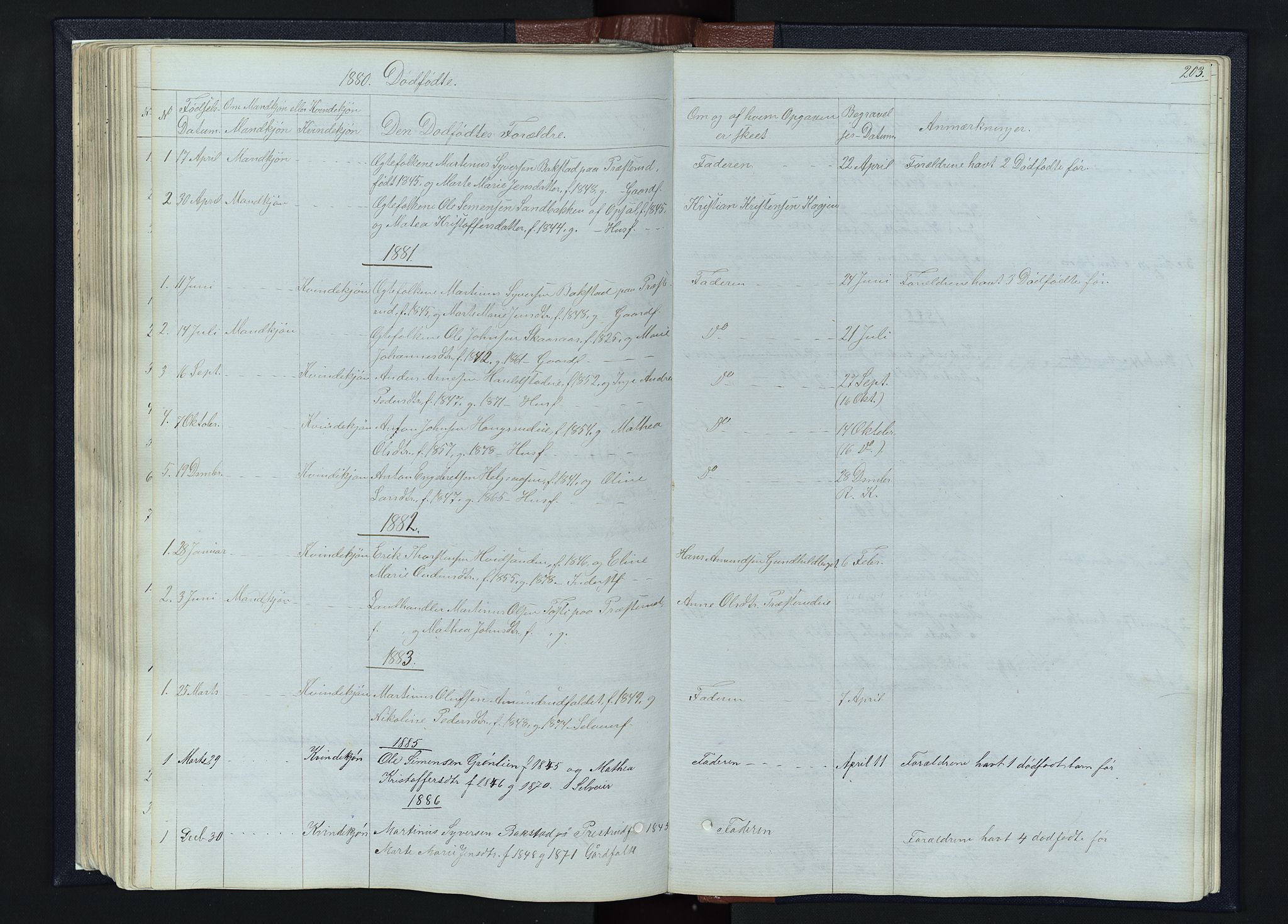 Romedal prestekontor, SAH/PREST-004/L/L0010: Parish register (copy) no. 10, 1860-1895, p. 203