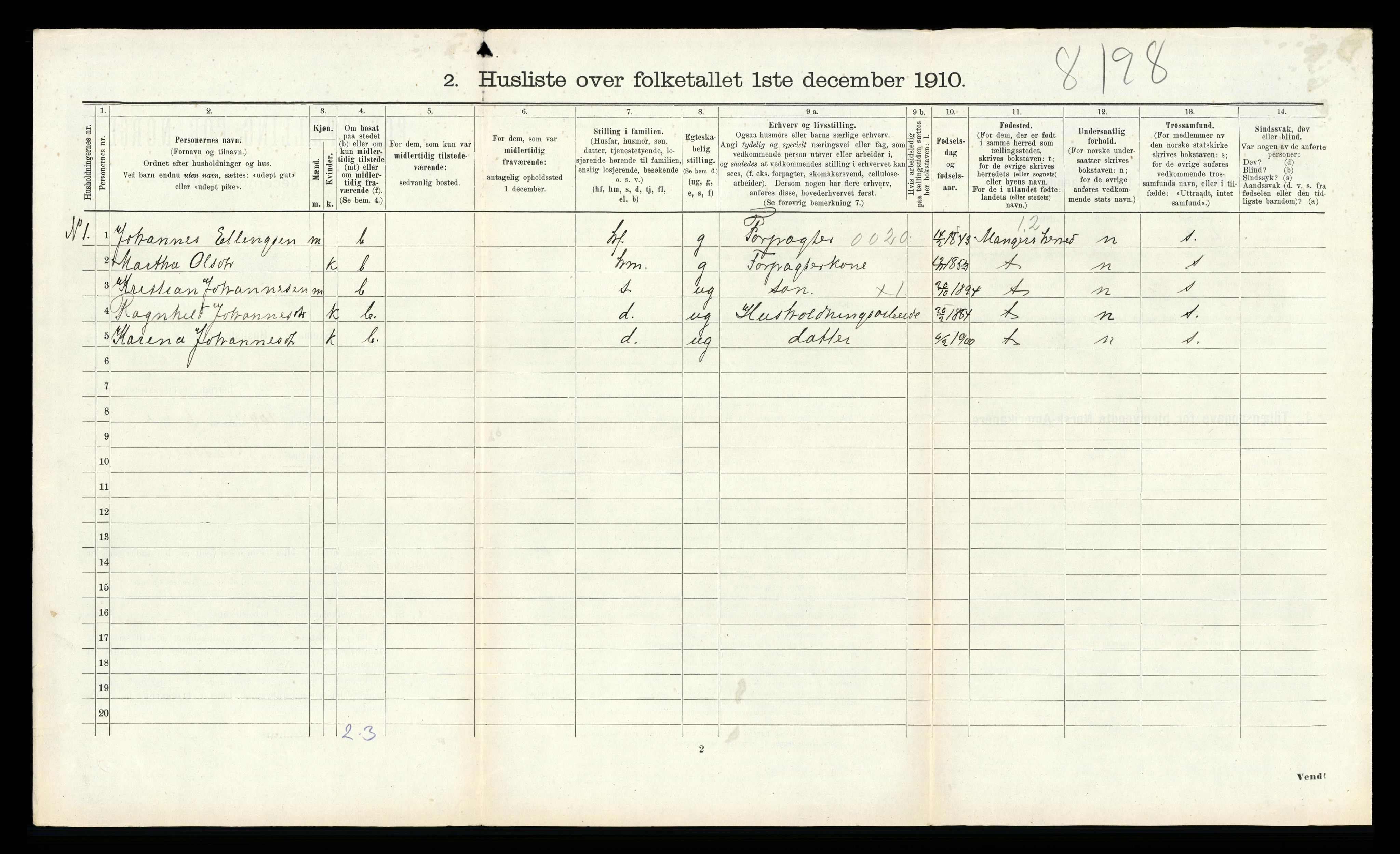 RA, 1910 census for Åsane, 1910, p. 392