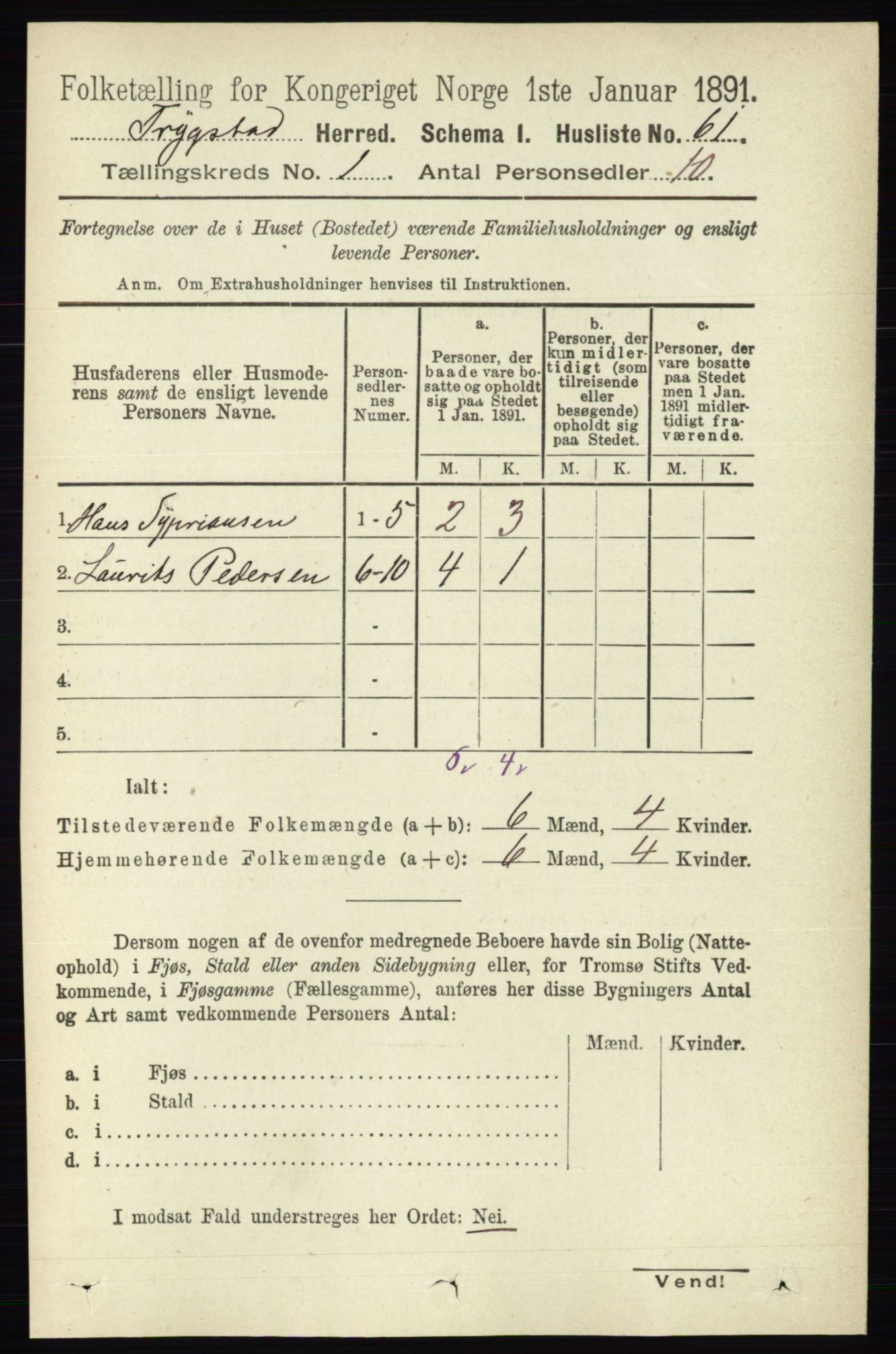 RA, 1891 Census for 0122 Trøgstad, 1891, p. 89