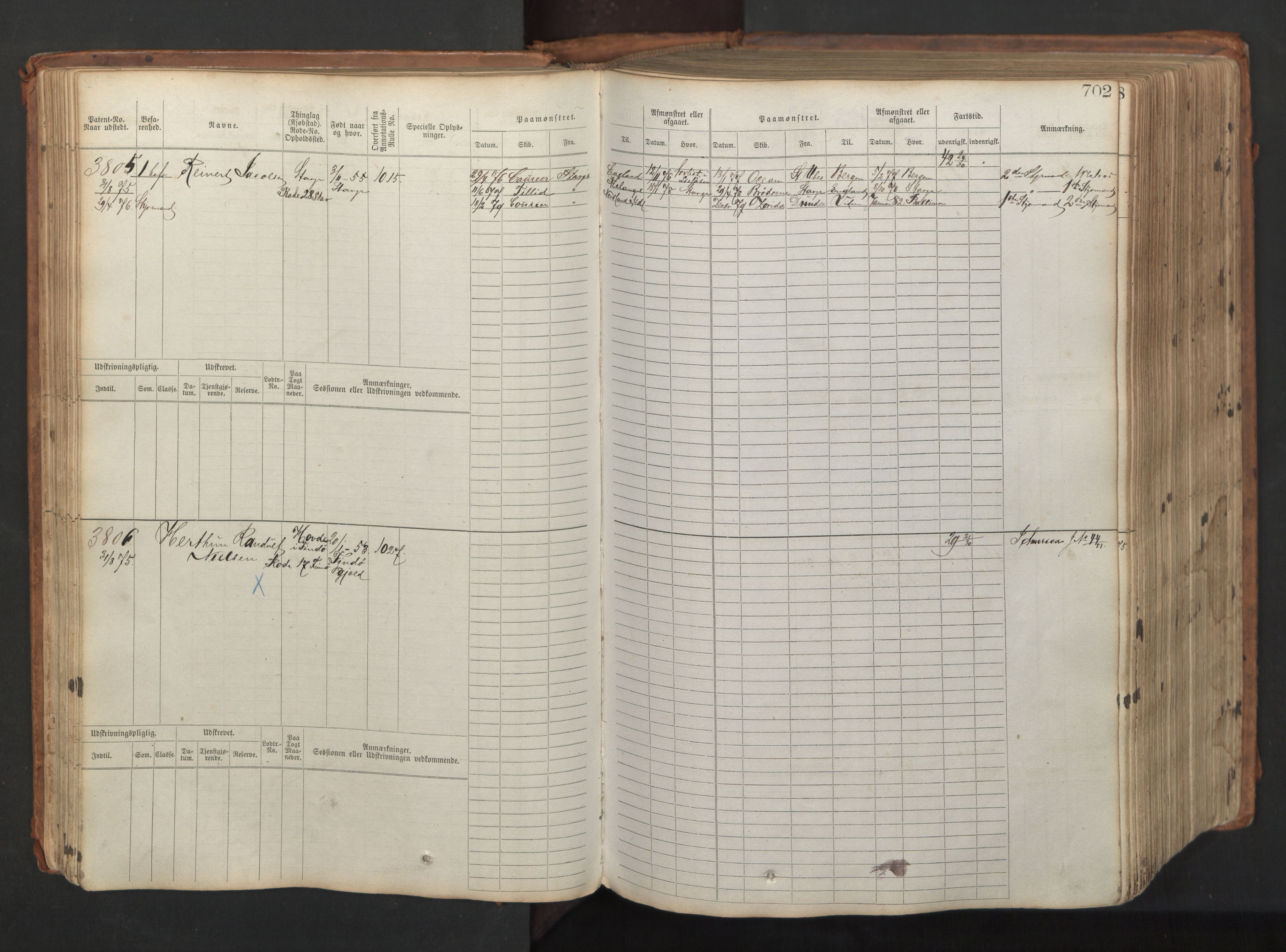 Stavanger sjømannskontor, AV/SAST-A-102006/F/Fb/Fbb/L0008: Sjøfartshovedrulle, patentnr. 3605-4804, 1873, p. 124