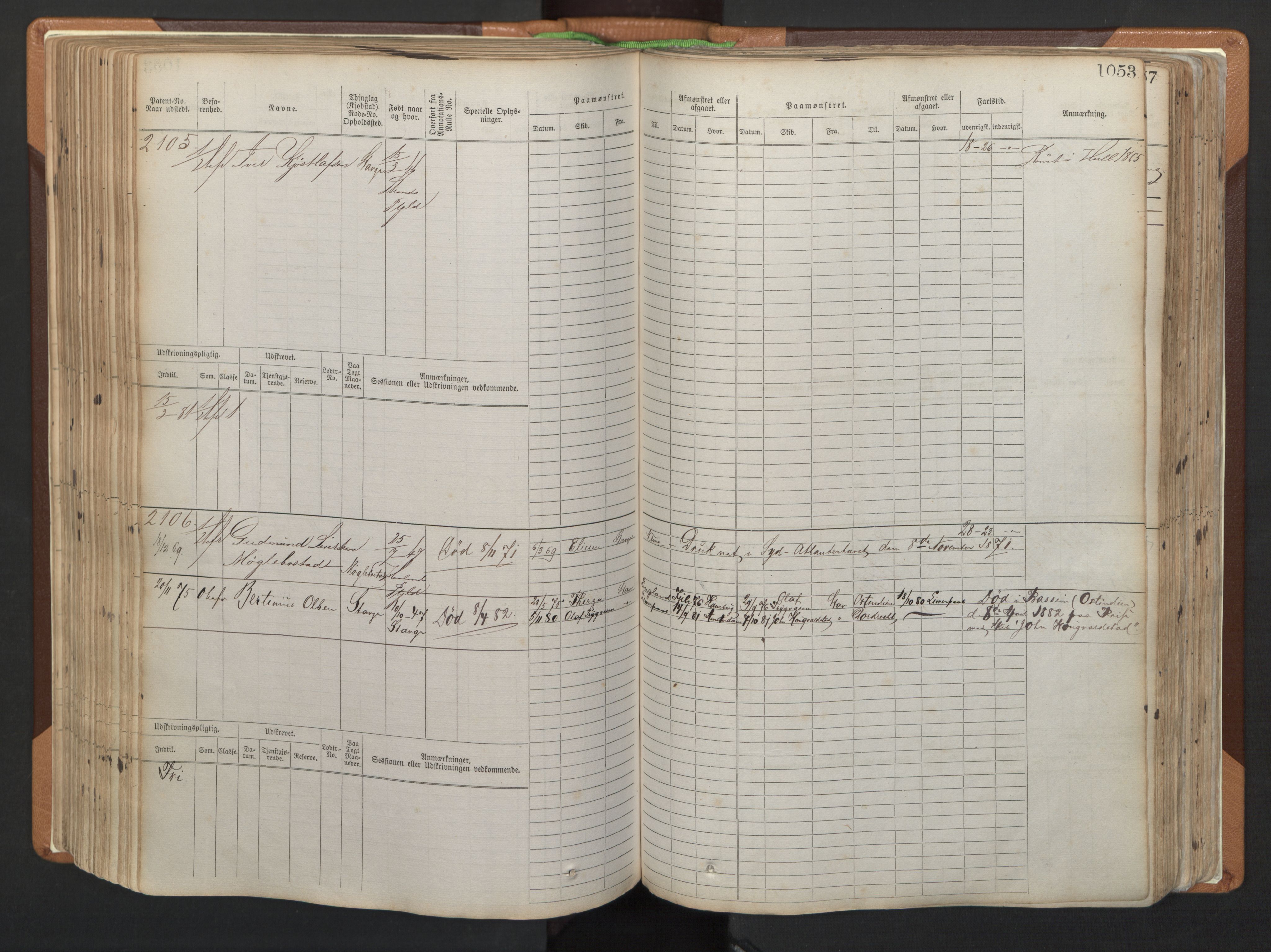 Stavanger sjømannskontor, AV/SAST-A-102006/F/Fb/Fbb/L0006: Sjøfartshovedrulle, patentnr. 1607-2402 (del 3), 1869-1880, p. 253