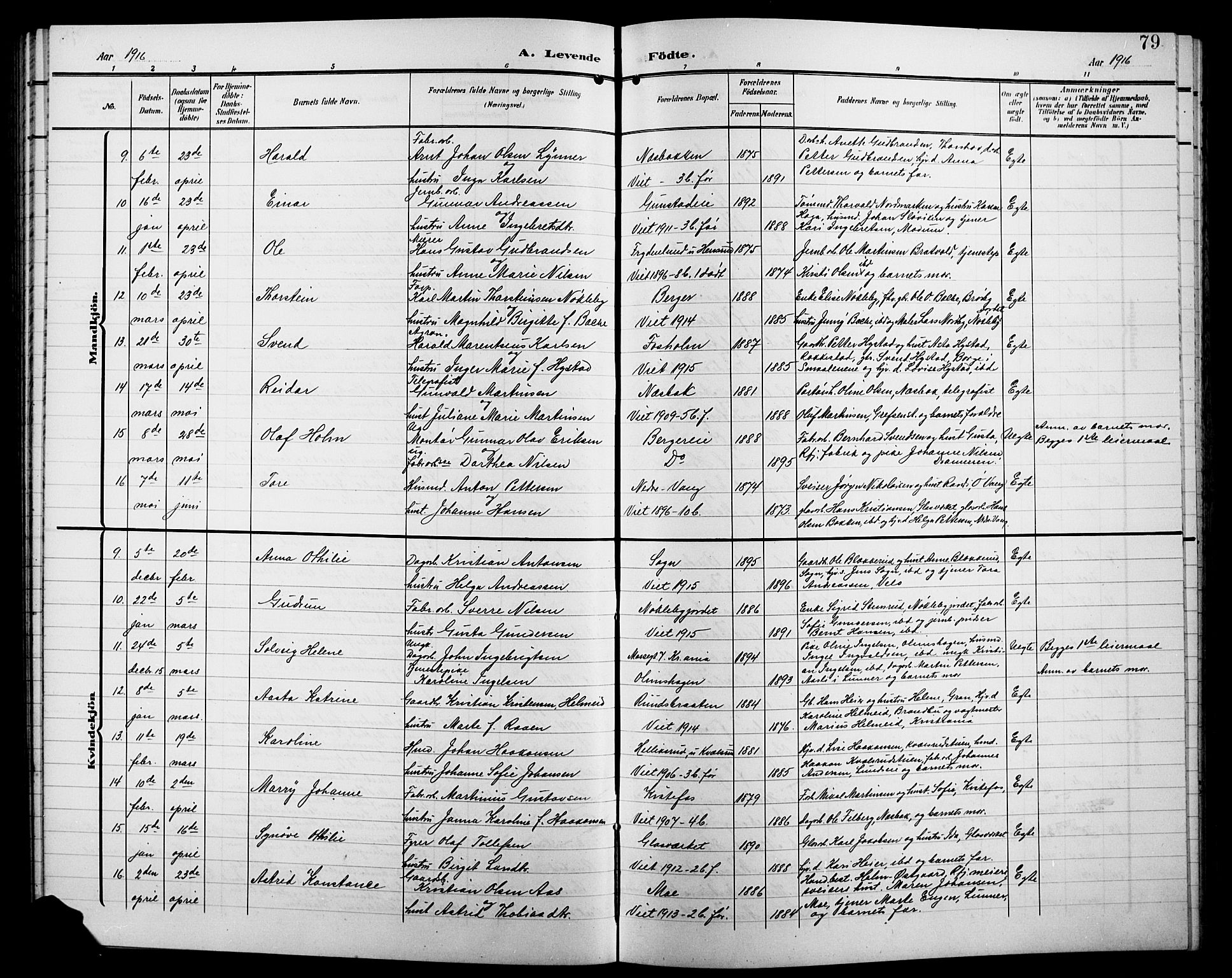 Jevnaker prestekontor, SAH/PREST-116/H/Ha/Hab/L0004: Parish register (copy) no. 4, 1907-1918, p. 79