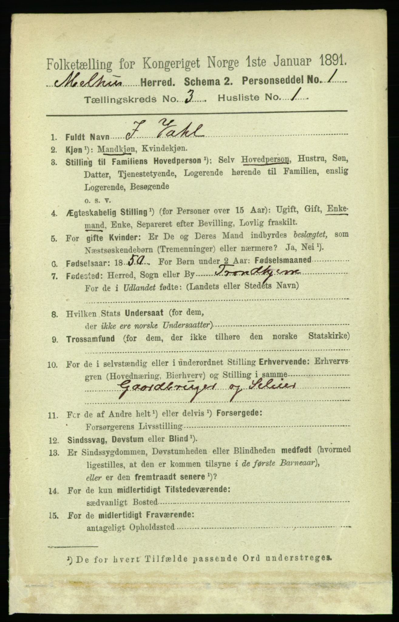 RA, 1891 census for 1653 Melhus, 1891, p. 1383