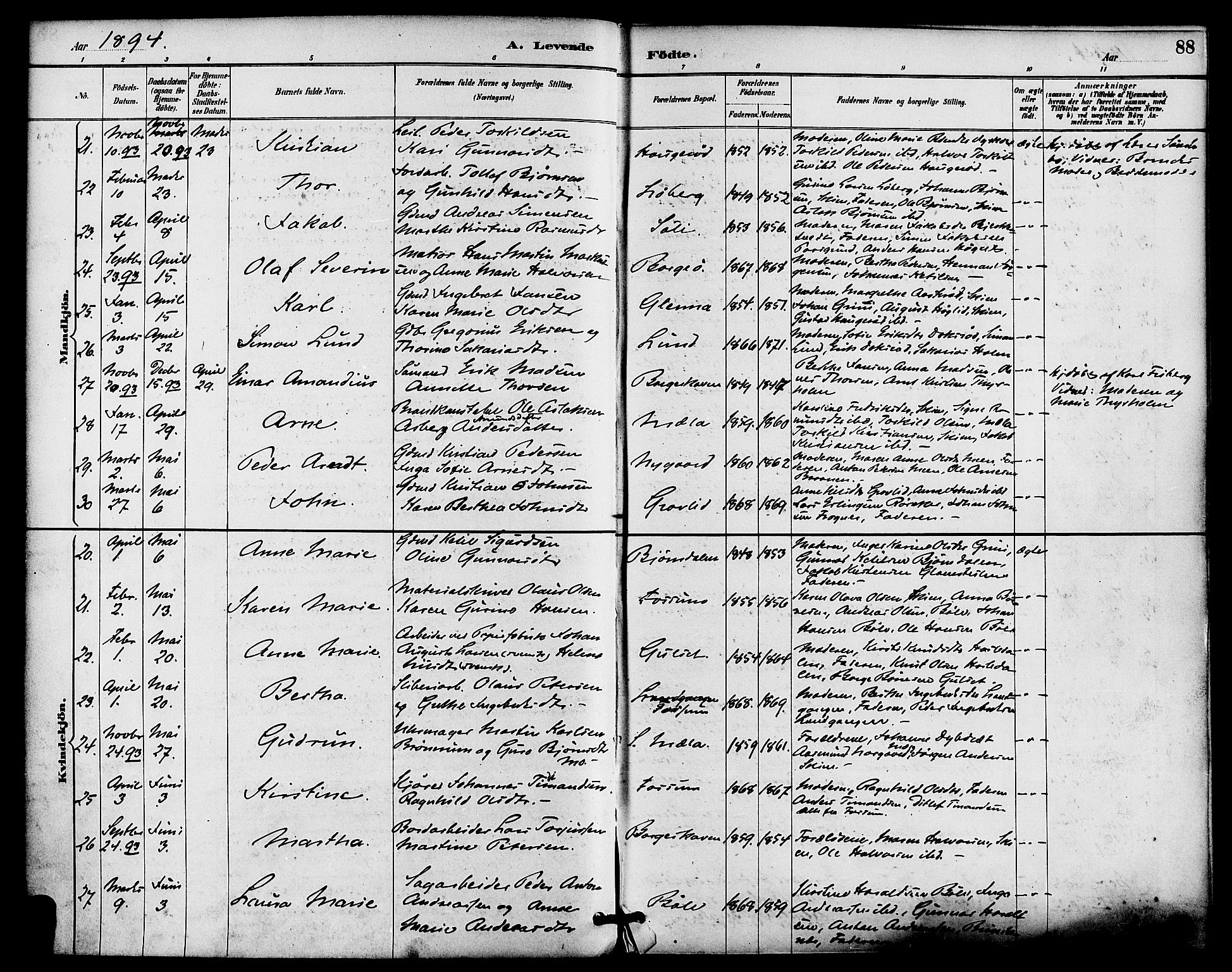 Gjerpen kirkebøker, AV/SAKO-A-265/F/Fa/L0010: Parish register (official) no. I 10, 1886-1895, p. 88