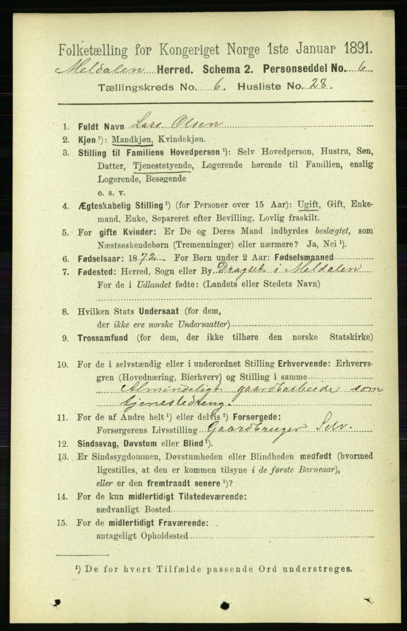 RA, 1891 census for 1636 Meldal, 1891, p. 3038