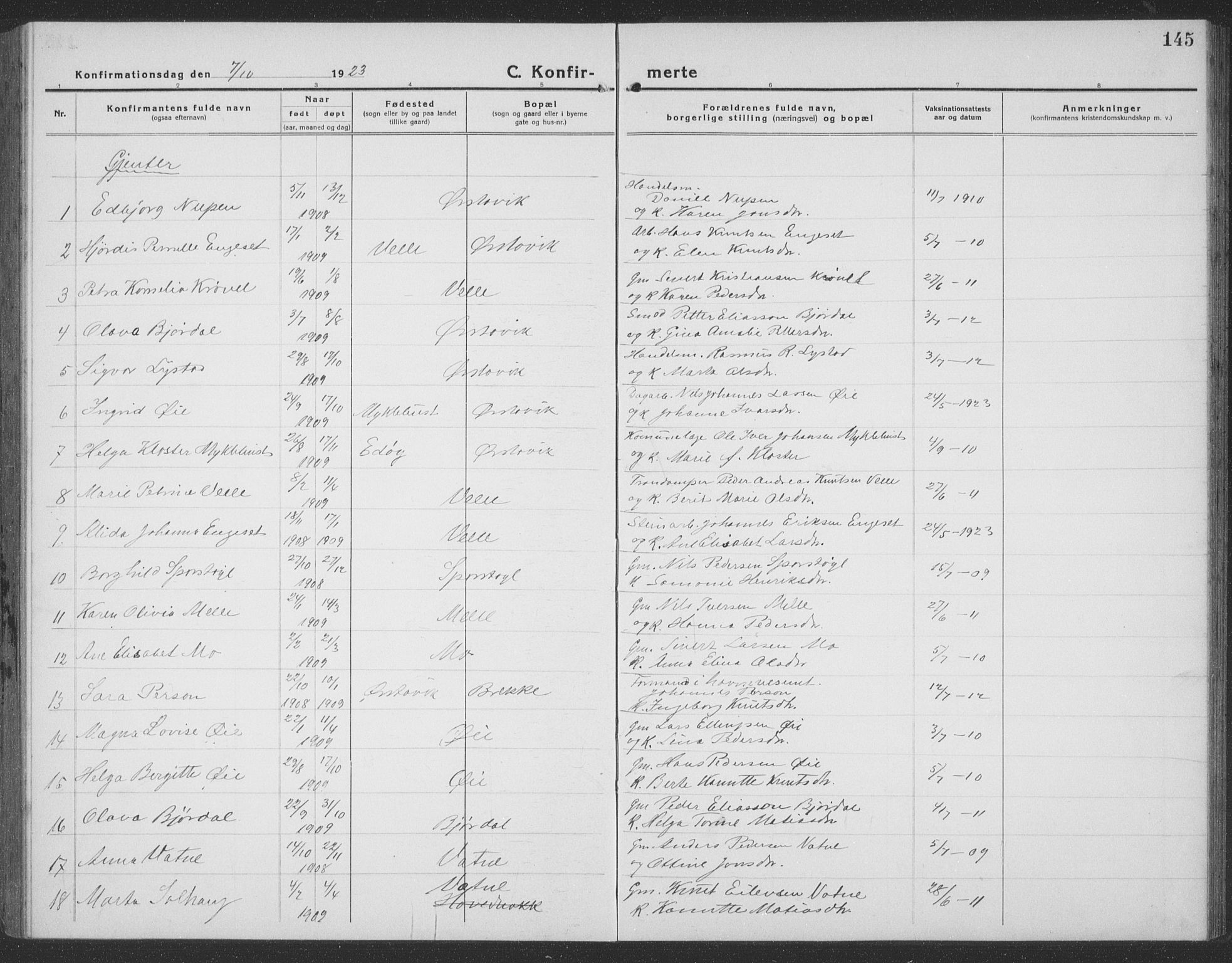 Ministerialprotokoller, klokkerbøker og fødselsregistre - Møre og Romsdal, AV/SAT-A-1454/513/L0191: Parish register (copy) no. 513C05, 1920-1941, p. 145