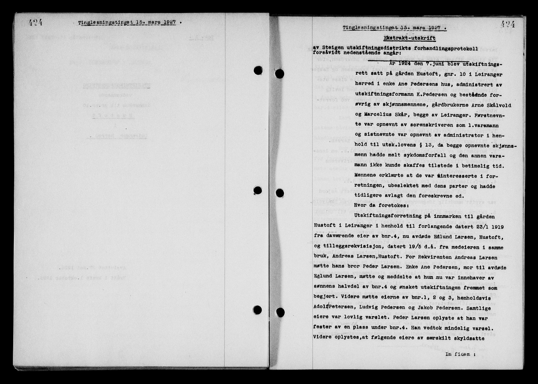 Steigen og Ofoten sorenskriveri, SAT/A-0030/1/2/2C/L0014: Mortgage book no. 13 og 15, 1926-1927, Deed date: 15.03.1927