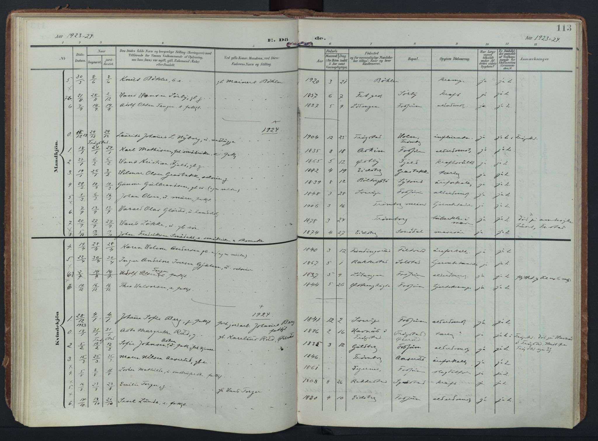 Eidsberg prestekontor Kirkebøker, SAO/A-10905/F/Fc/L0002: Parish register (official) no. III 2, 1906-1934, p. 113