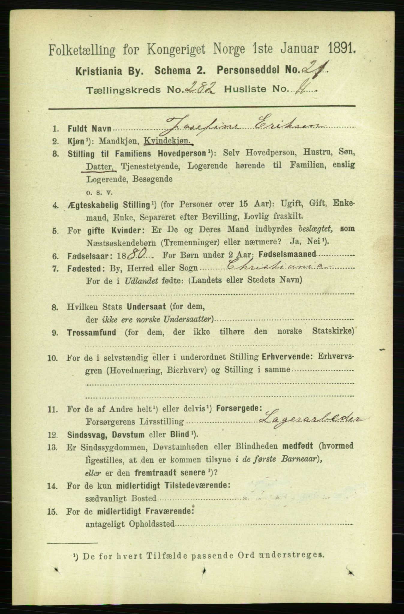 RA, 1891 census for 0301 Kristiania, 1891, p. 171964
