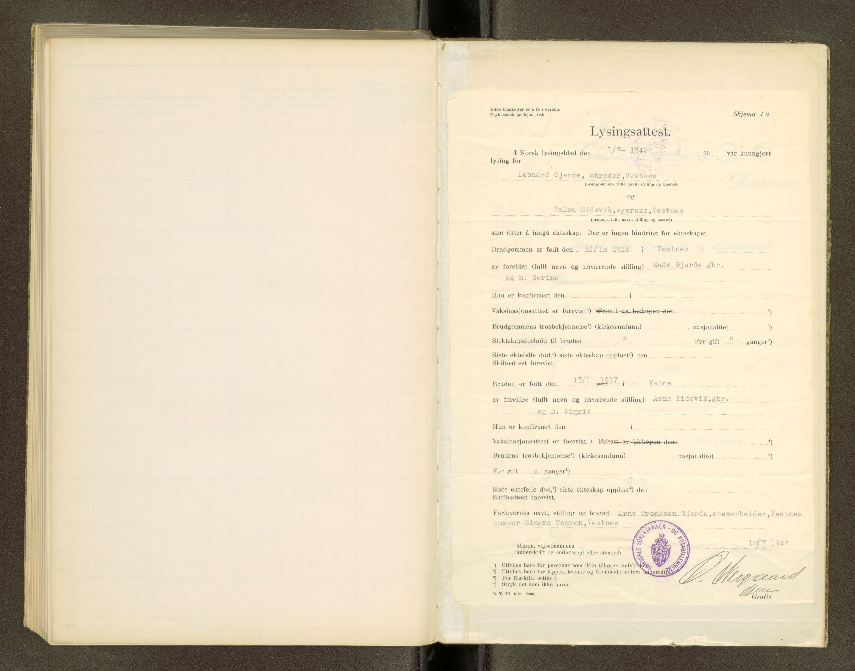 Nordre Sunnmøre sorenskriveri, SAT/A-0006/1/6/6D/L0001: Lysningsbok, 1920-1927