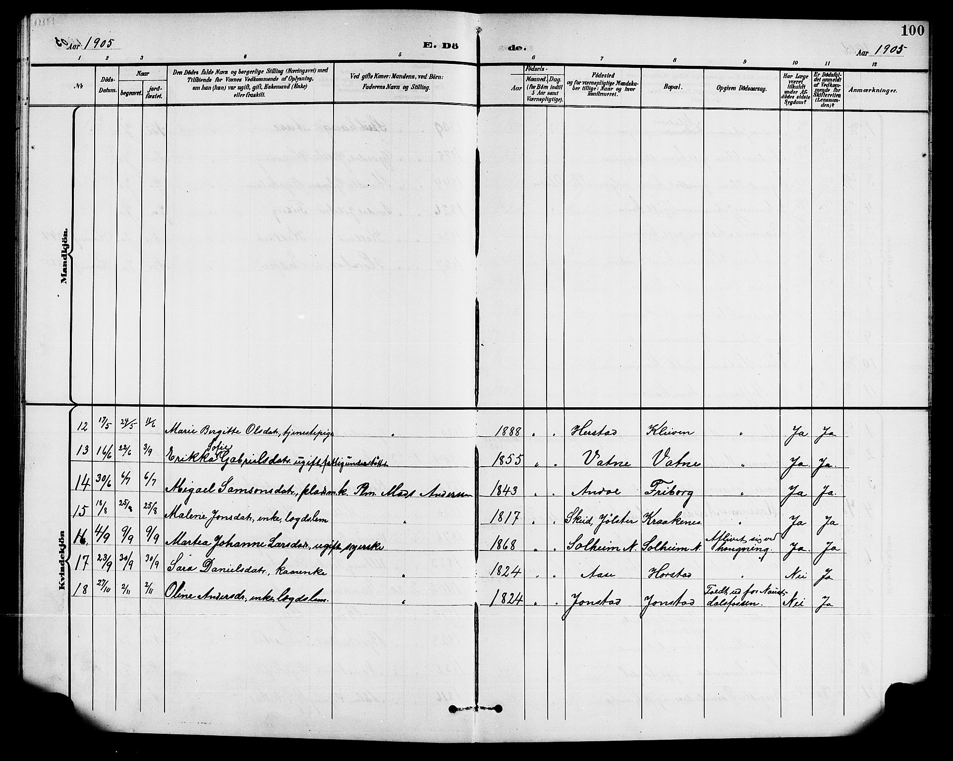 Førde sokneprestembete, AV/SAB-A-79901/H/Hab/Habd/L0005: Parish register (copy) no. D 5, 1898-1911, p. 100