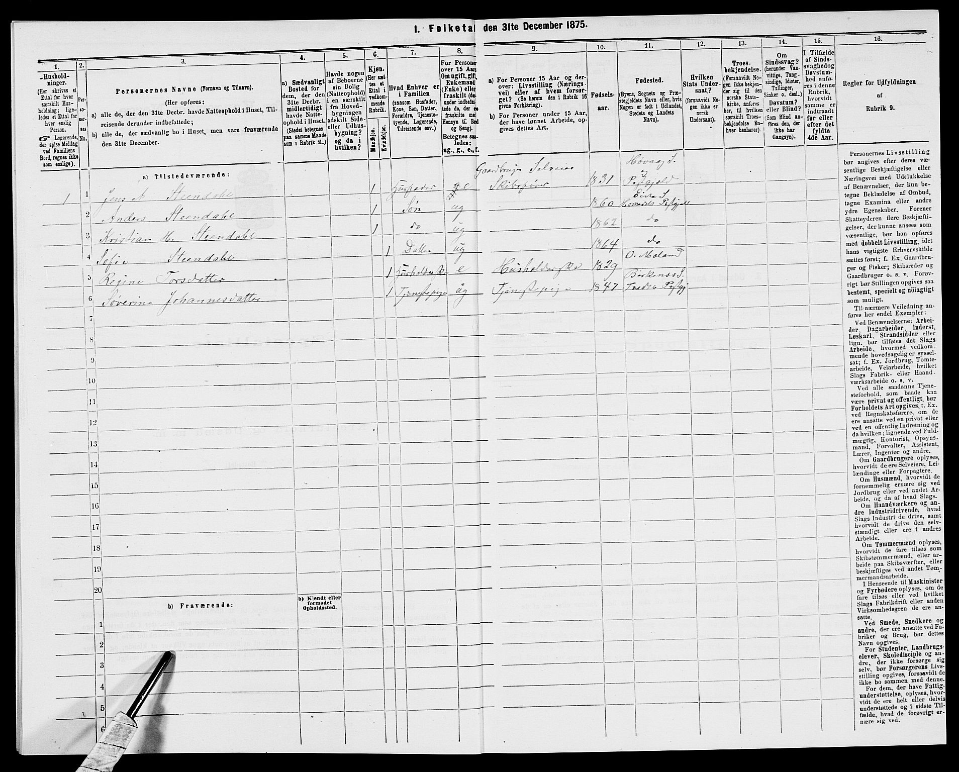 SAK, 1875 census for 0924P Homedal, 1875, p. 37