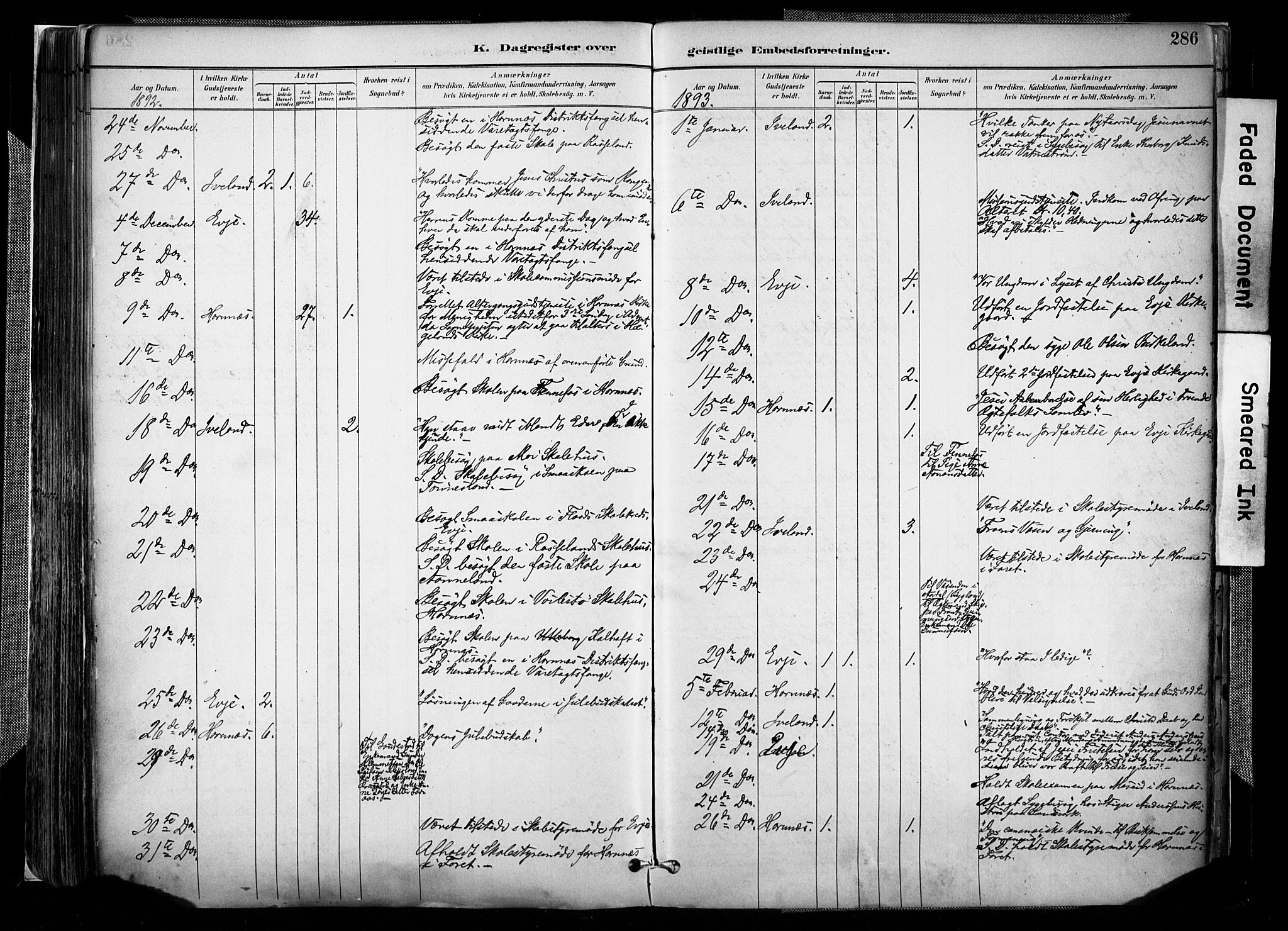 Evje sokneprestkontor, AV/SAK-1111-0008/F/Fa/Faa/L0007: Parish register (official) no. A 7, 1884-1909, p. 286