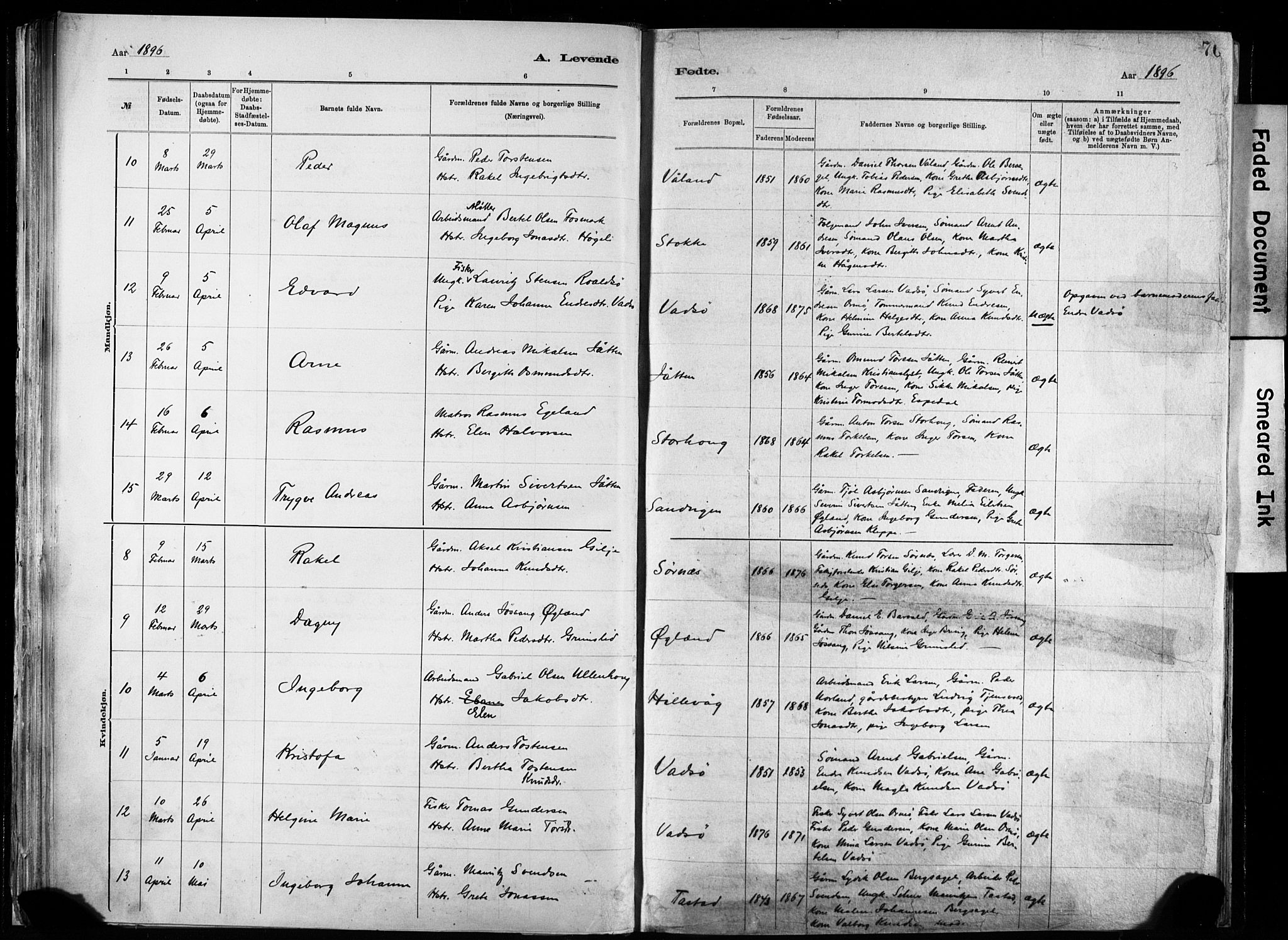 Hetland sokneprestkontor, SAST/A-101826/30/30BA/L0011: Parish register (official) no. A 11, 1884-1911, p. 76