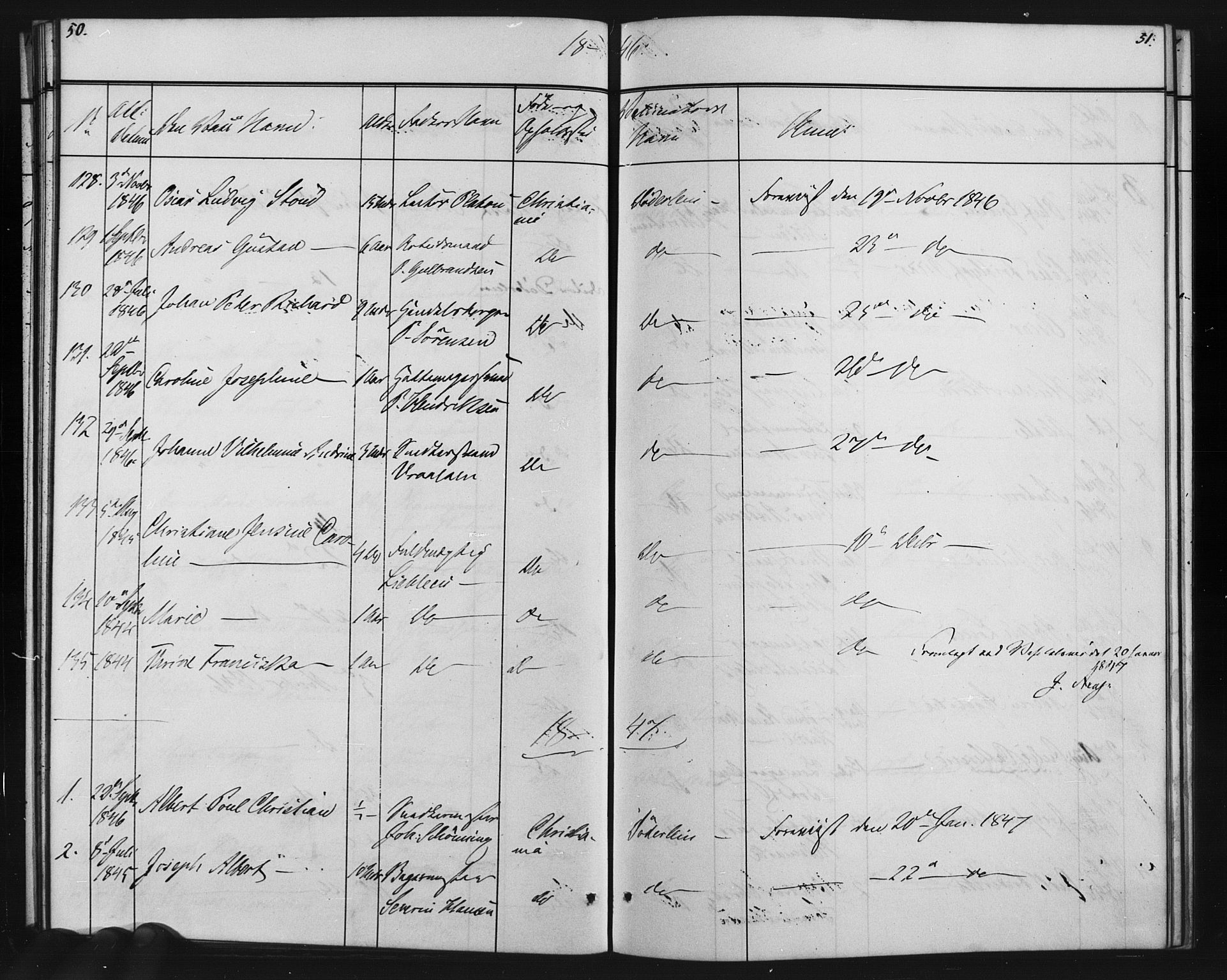 Oslo domkirke Kirkebøker, SAO/A-10752/L/Lb/L0001: Vaccination register no. 1, 1843-1868, p. 50-51