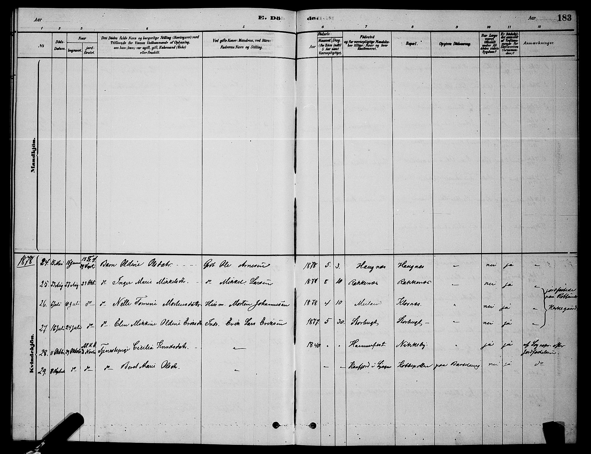 Skjervøy sokneprestkontor, AV/SATØ-S-1300/H/Ha/Hab/L0006klokker: Parish register (copy) no. 6, 1878-1888, p. 183