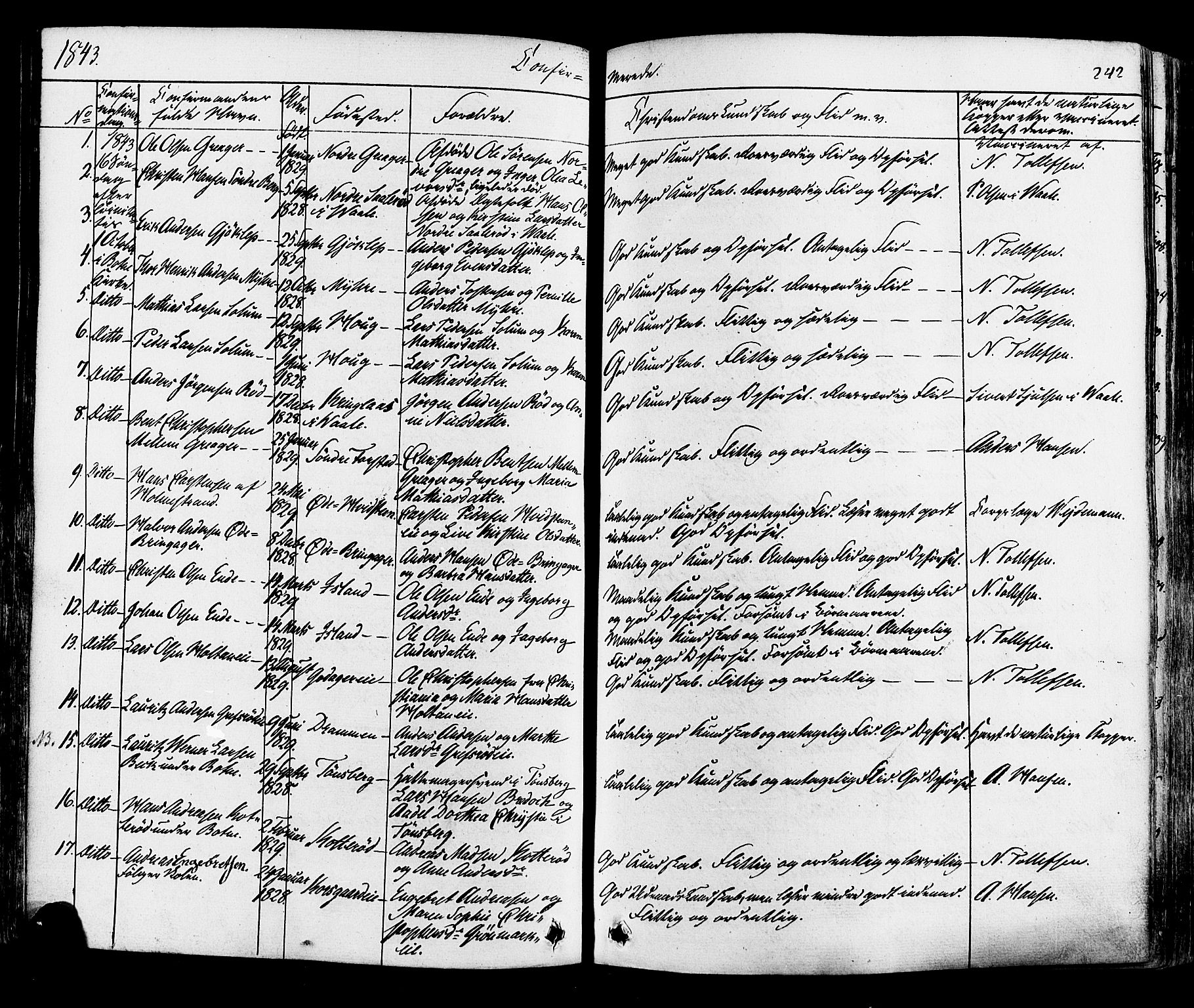 Botne kirkebøker, AV/SAKO-A-340/F/Fa/L0006: Parish register (official) no. I 6, 1836-1877, p. 242